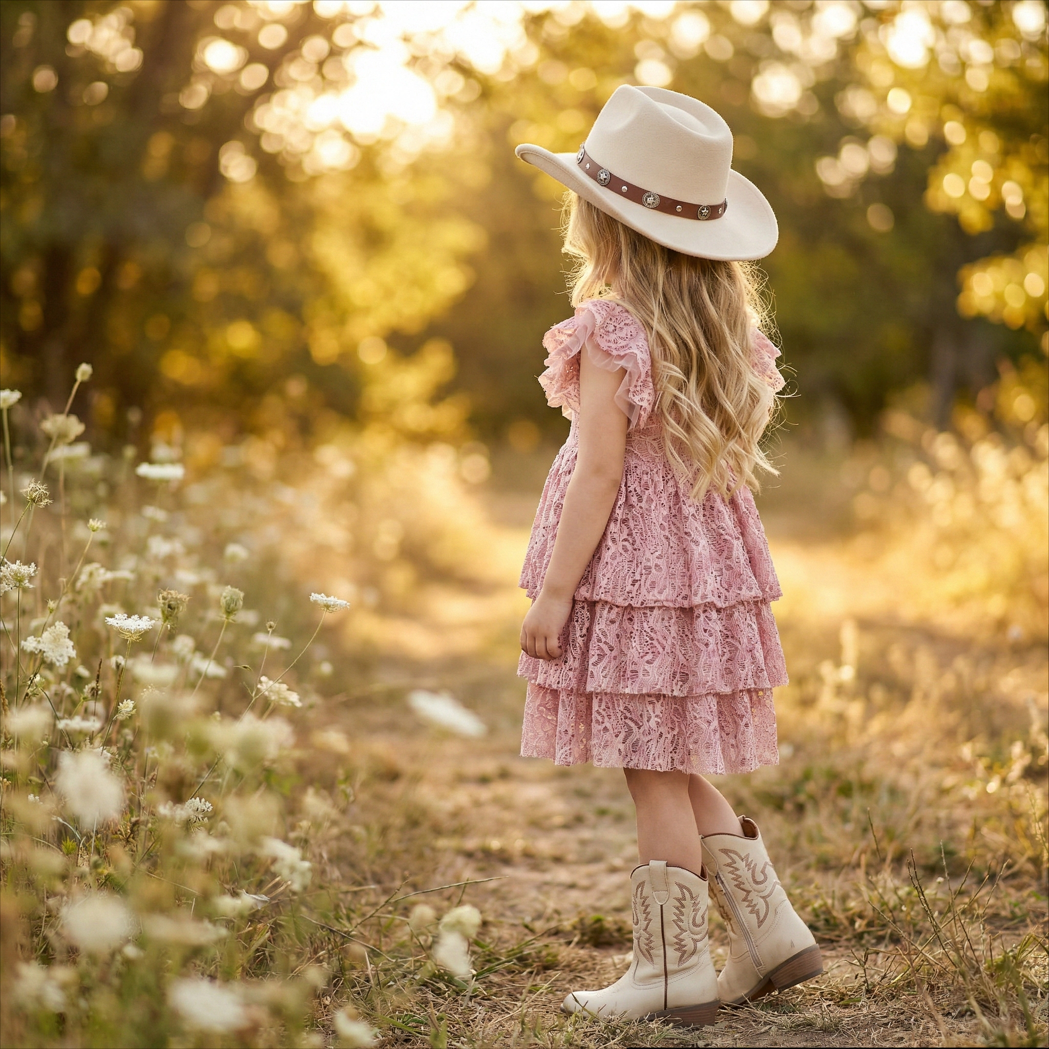 2Bunnies Girls' 12M-8Y Iris Lace Tiered Knee-Length Boho Flower Girl Dress