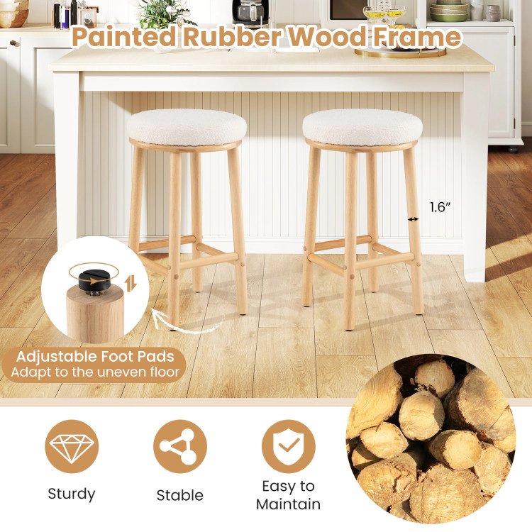 Hivvago Set of 2 27-Inch Upholstered Counter Stools with Soft Boucle Fabric Seats