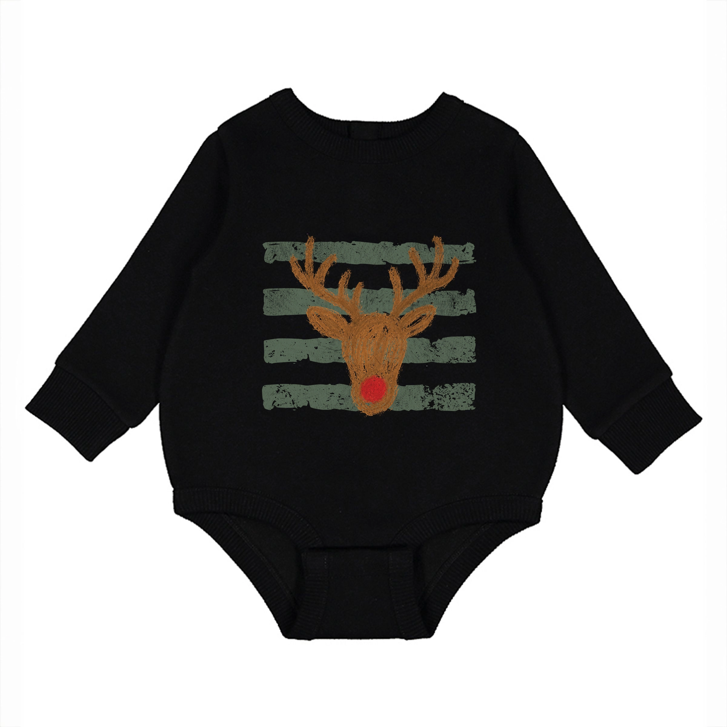 The Juniper Shop - Infant Fleece BodySuit Red Nose Deer Stripes