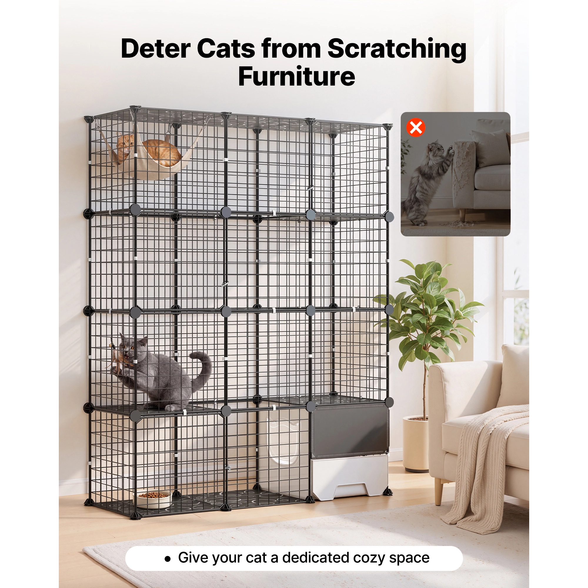 HONGGE Cat Cage DIY Cat Playpen Indoor Enclosure Detachable Metal Wire Kennel Crate with Large Exercise Place Ideal for