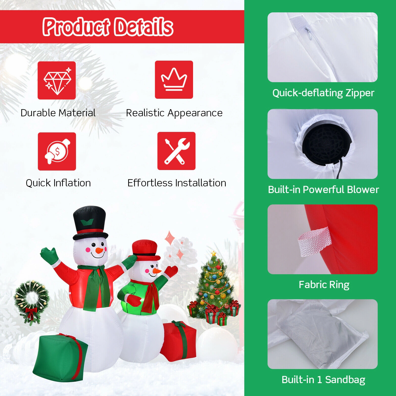 SUGIFT 6-ft Christmas Inflatable Snowman Blow Up Outdoor Yard Decoration with LED Lights and Stakes