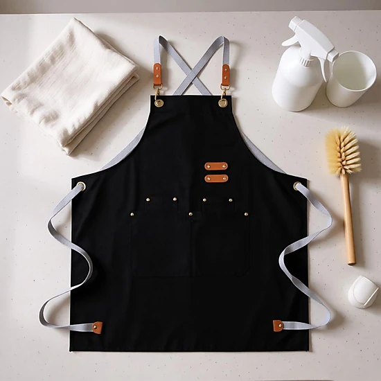 Alilang Unisex Cotton Kitchen Apron with Cross Back Straps Multi Pocket Utility Apron for Cooking Baking Craft Gardening