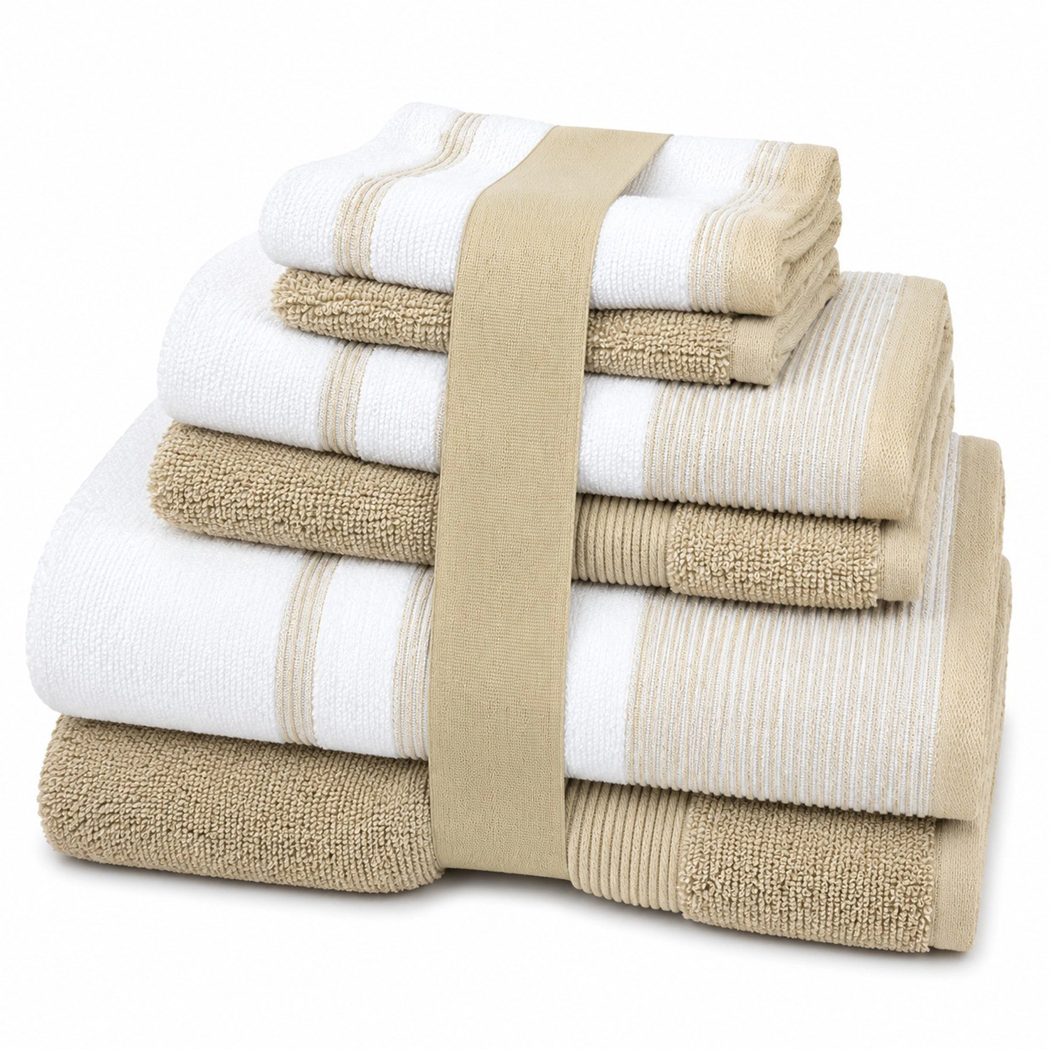 Plazatex Two Tone  Zero Twist 100% Cotton Soft & Absorbent 6 Piece Bathroom Towel Set Taupe