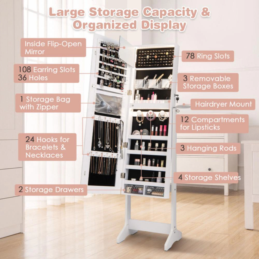 Hivvago Freestanding Jewelry Cabinet with Full Length Mirror