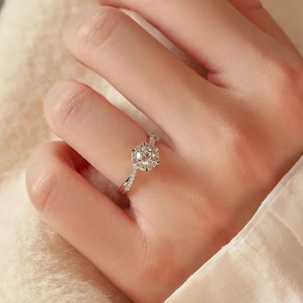 Wardrobe Whimsy Round Cubic Zirconia Halo Twisted Pave Shank Engagement Ring