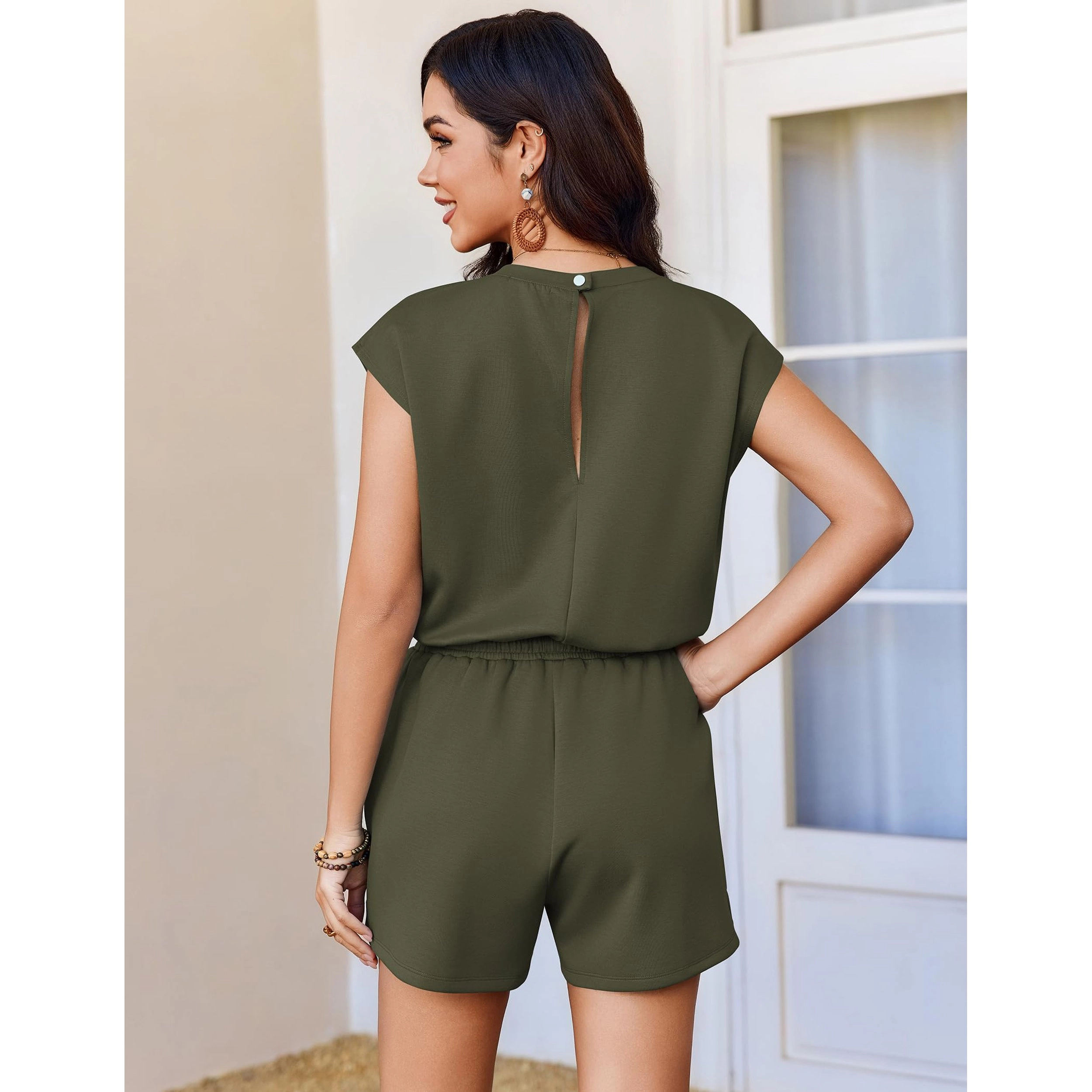 Ekouaer Women's Crew Neck Sleeveless Top and Drawstring Shorts Set