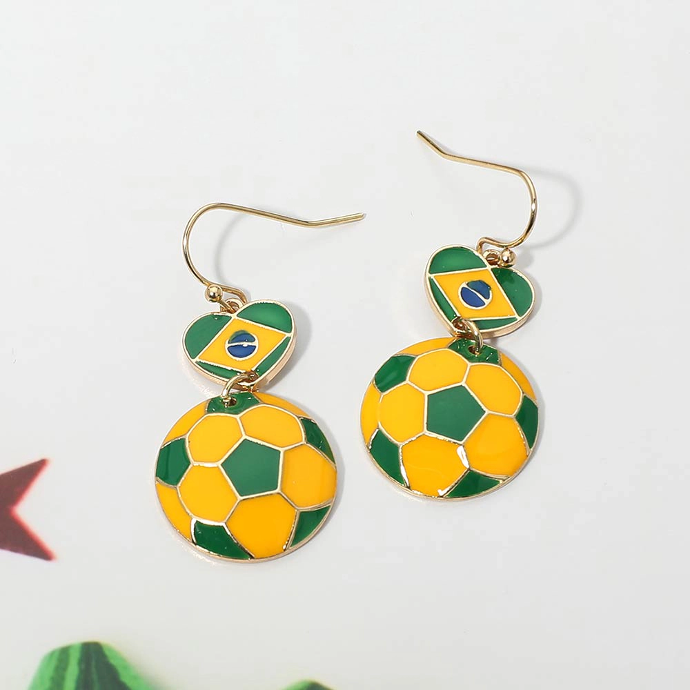 FASHNZFAB Brazil Flag Soccer Ball Link Drop Earrings