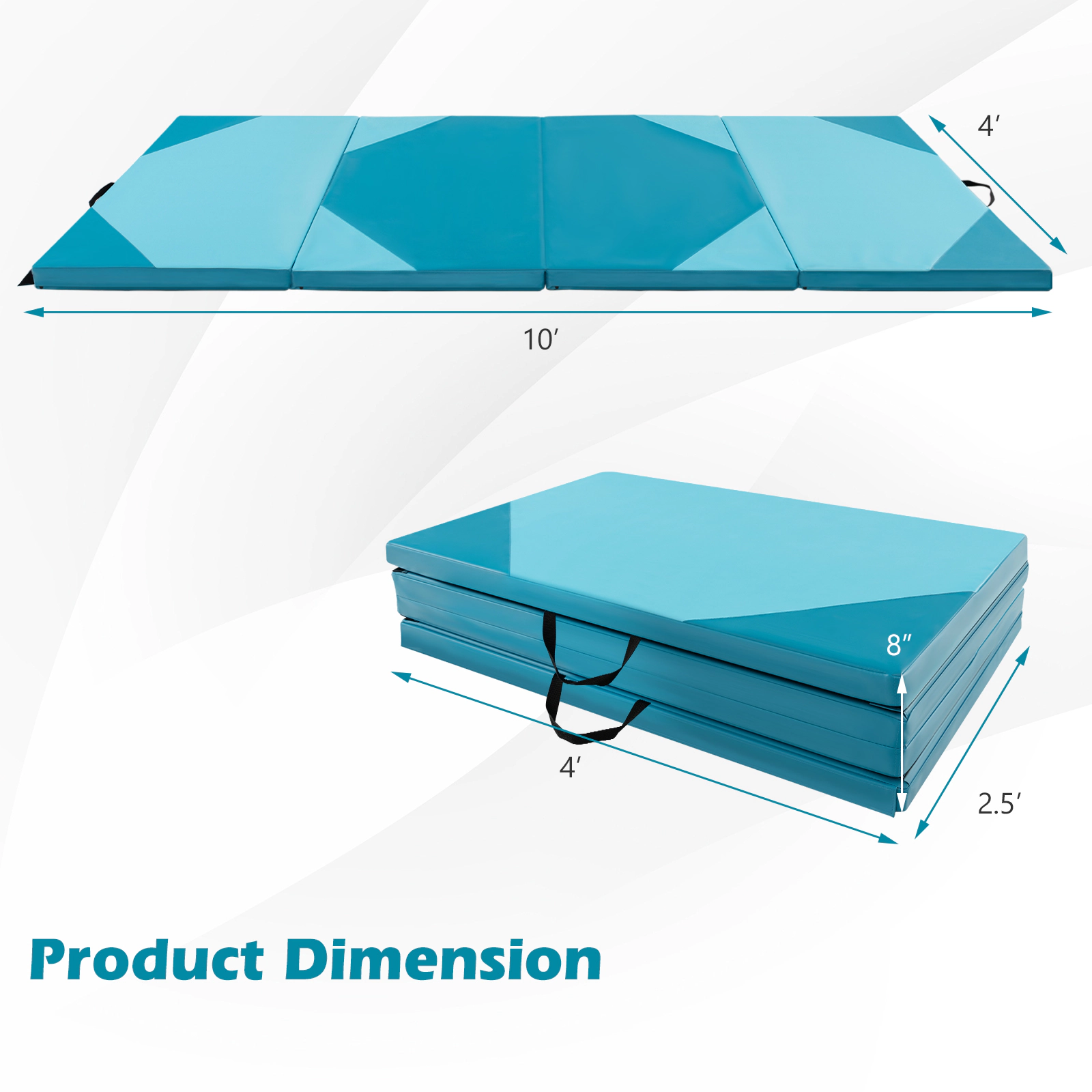 SUGIFT Blue Folding Exercise Mat with Carry Handles and Hook and Loop Fasteners 10-ft W 4-ft D 2-in H