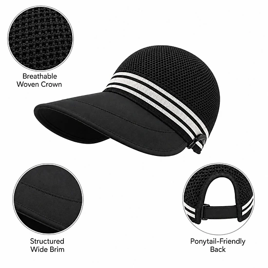 Alilang Women's Woven Wide Brim Visor Hat with Striped Band Mesh