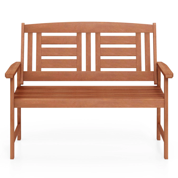 Hivvago Outdoor Solid Wood Loveseat Hardwood 2-Seat Bench With Inclined Backrest And Slatted Seat