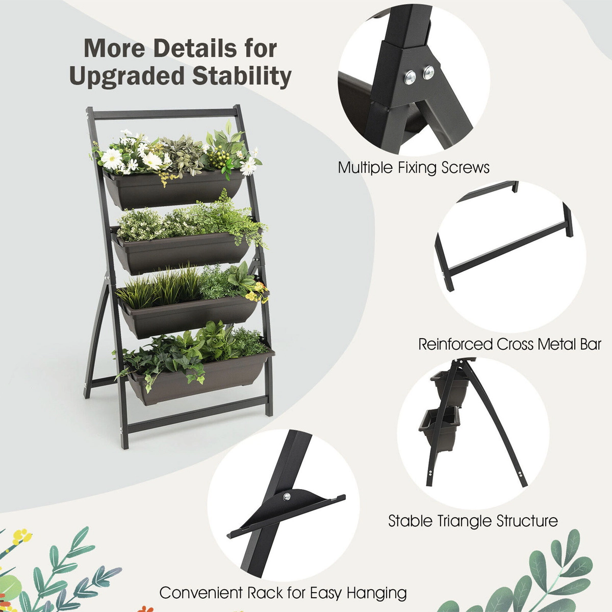 SUGIFT 4-Tier Vertical Metal and Plastic Raised Garden Bed with 4 Removable Planter Boxes and Drainage Holes