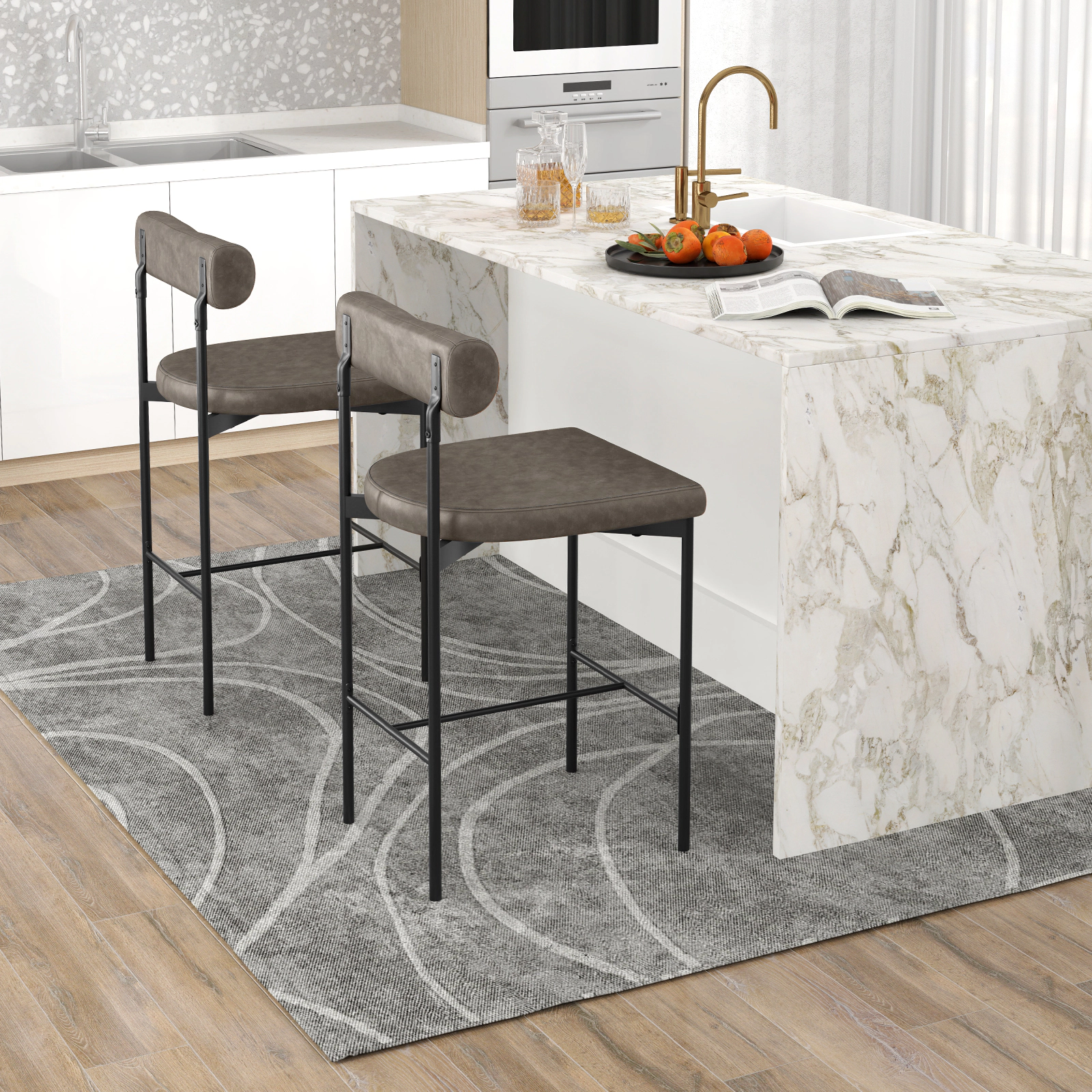 SUGIFT 26-in Seat Height Upholstered Counter Height Bar Stools 400-lb Capacity with Backrest Gray + Black