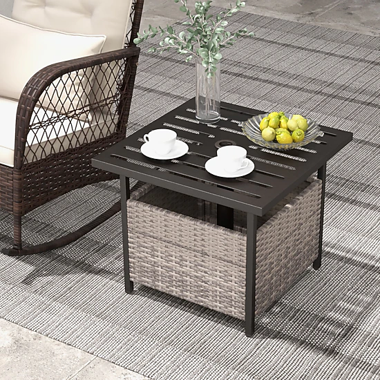Hivvago Outdoor Patio Rattan Wicker Steel Side Deck Table, Color: Gray ...