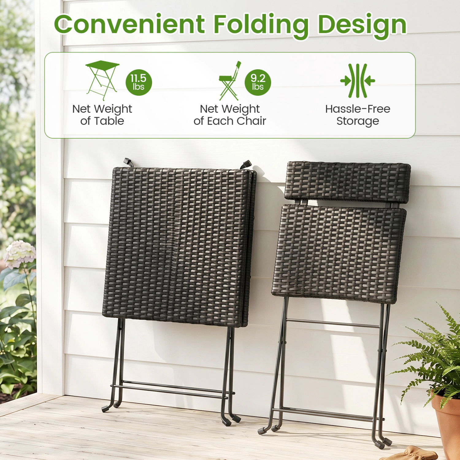 Hivvago 3-Piece Folding Bistro Set With Pe Wicker And X-Shaped Metal Frame