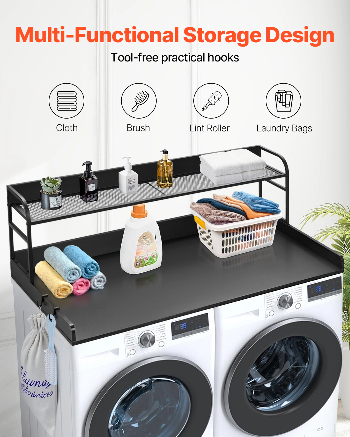 HONGGE 54 x 27 in Washer & Dryer Countertop with 2-Tier Shelf