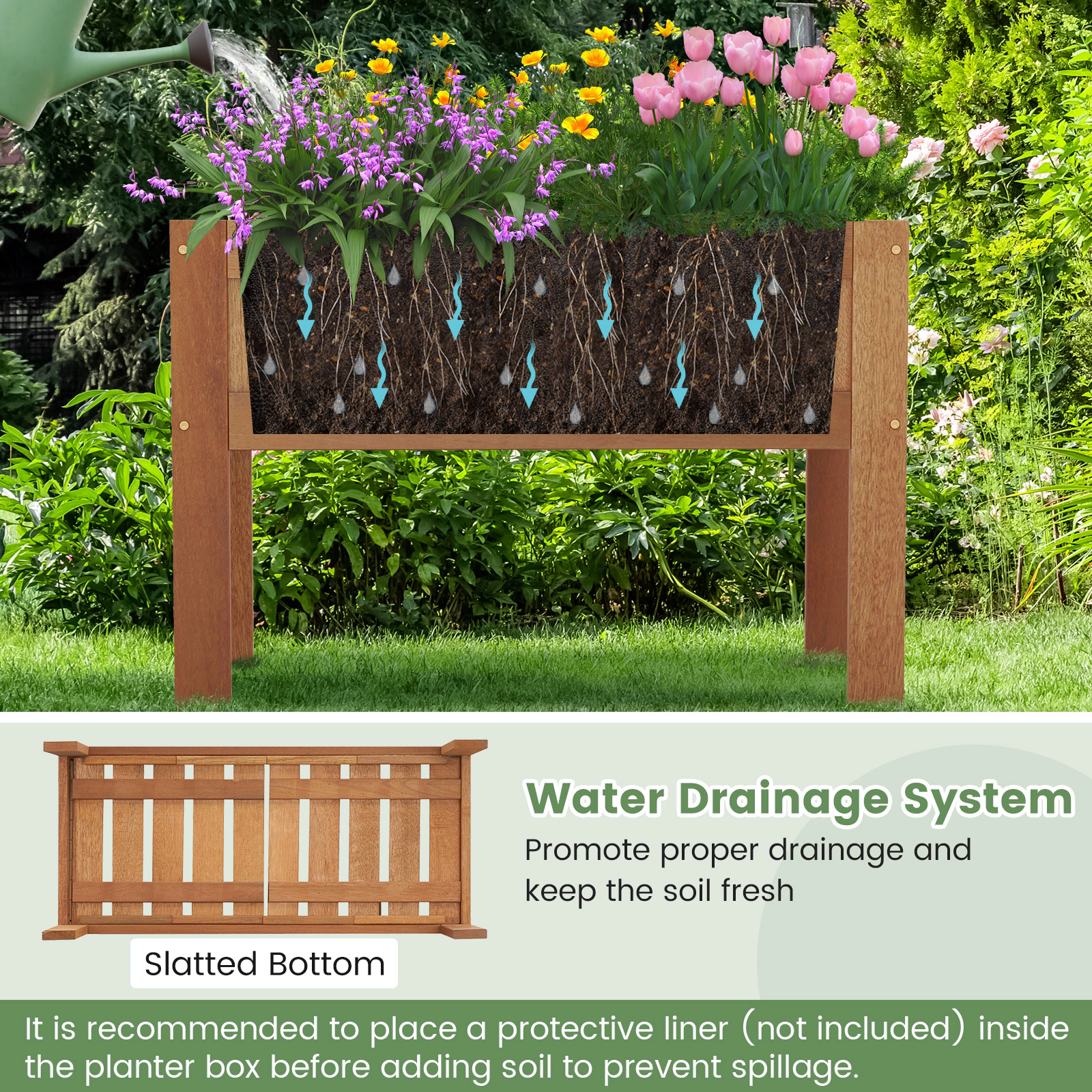SlickBlue Solid Wood Elevated Garden Bed for Flowers and Vegetables