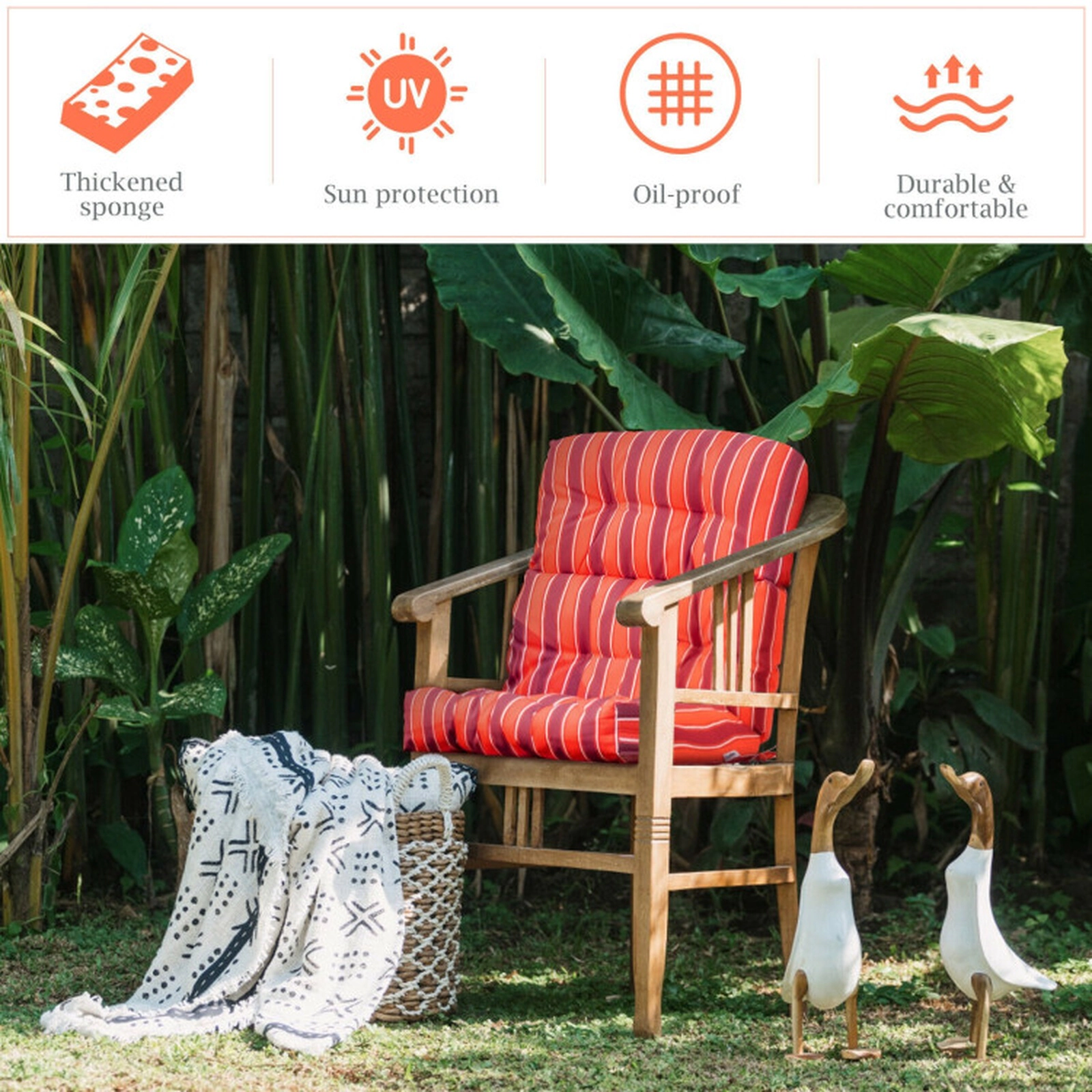 SUGIFT 45.5-in x 22-in Red Tufted High Back Outdoor Patio Chair Cushion with 3-Fold Design and String Ties