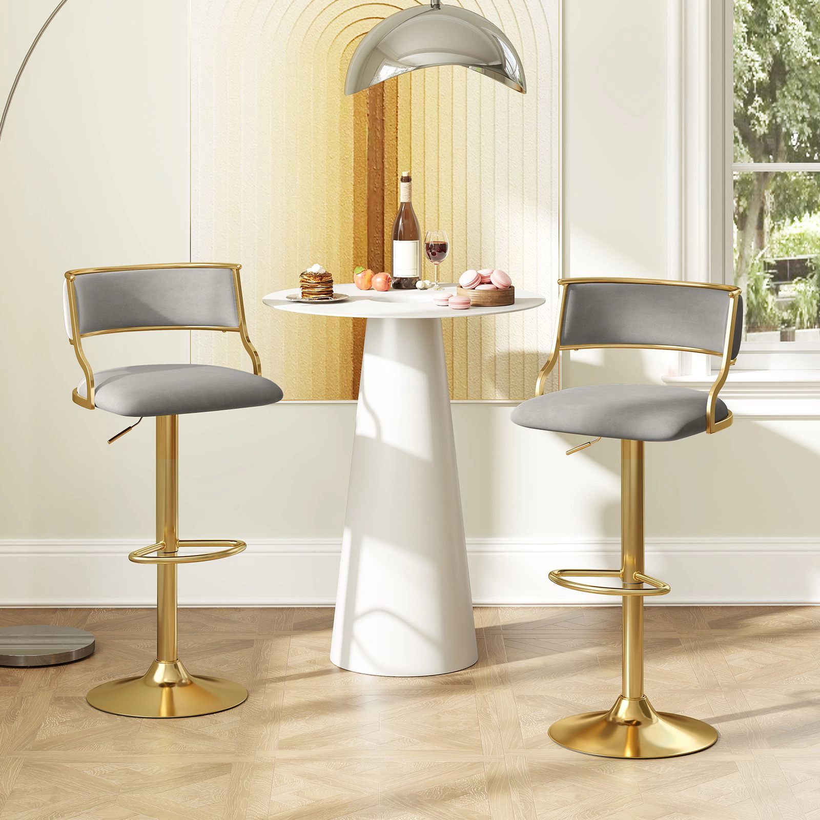 SlickBlue Set of 2 Velvet Swivel Bar Stools with Adjustable Height