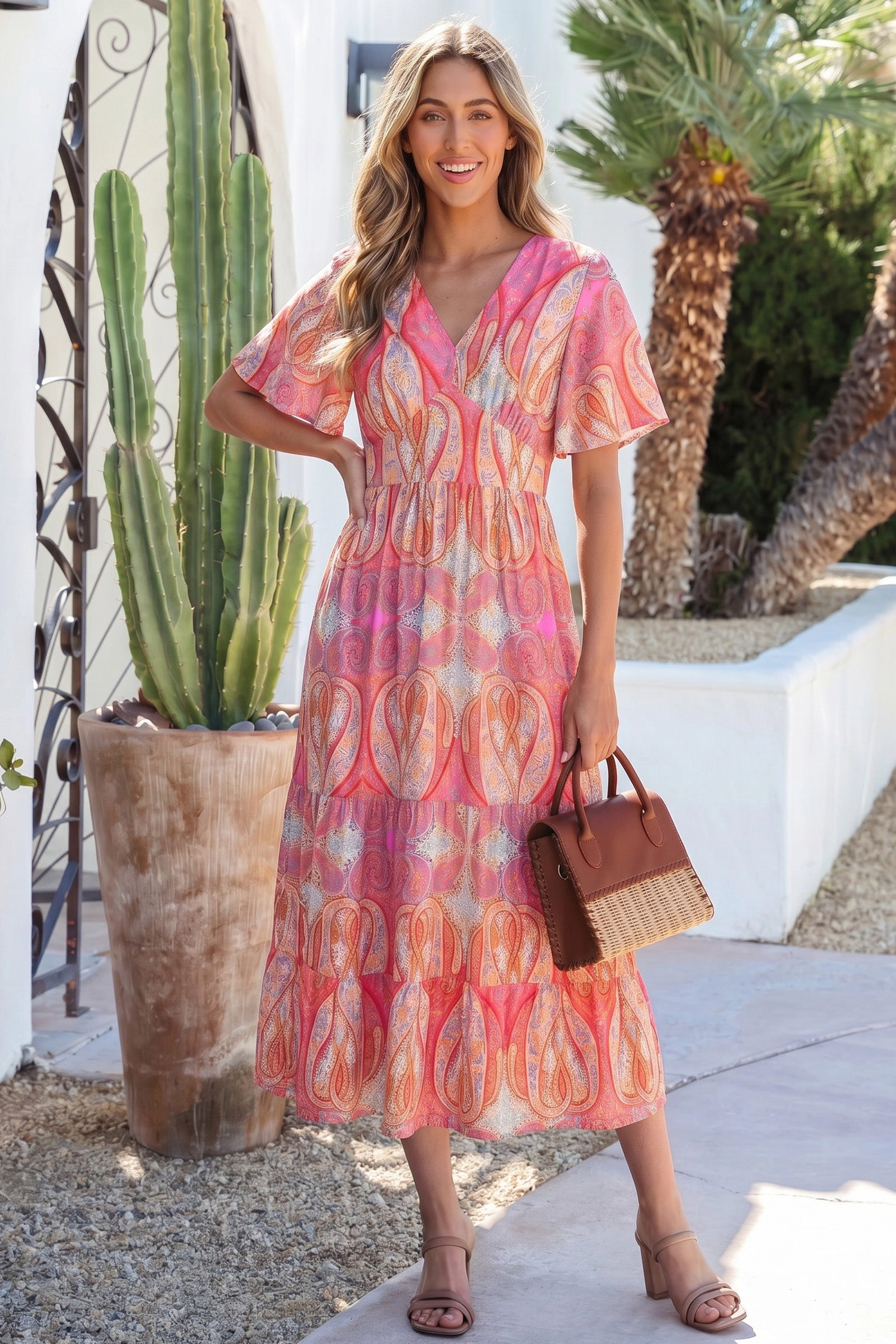 Threaded Pear Womens Luz Sleeve Boho Maxi Dress