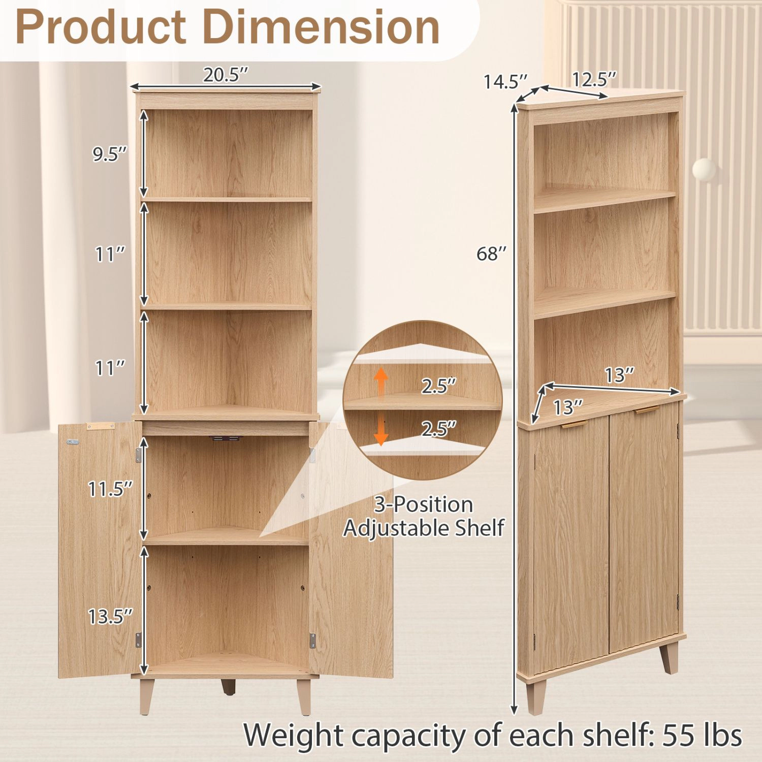 SlickBlue Freestanding Corner Cabinet for Bathroom Living Room and Kitchen