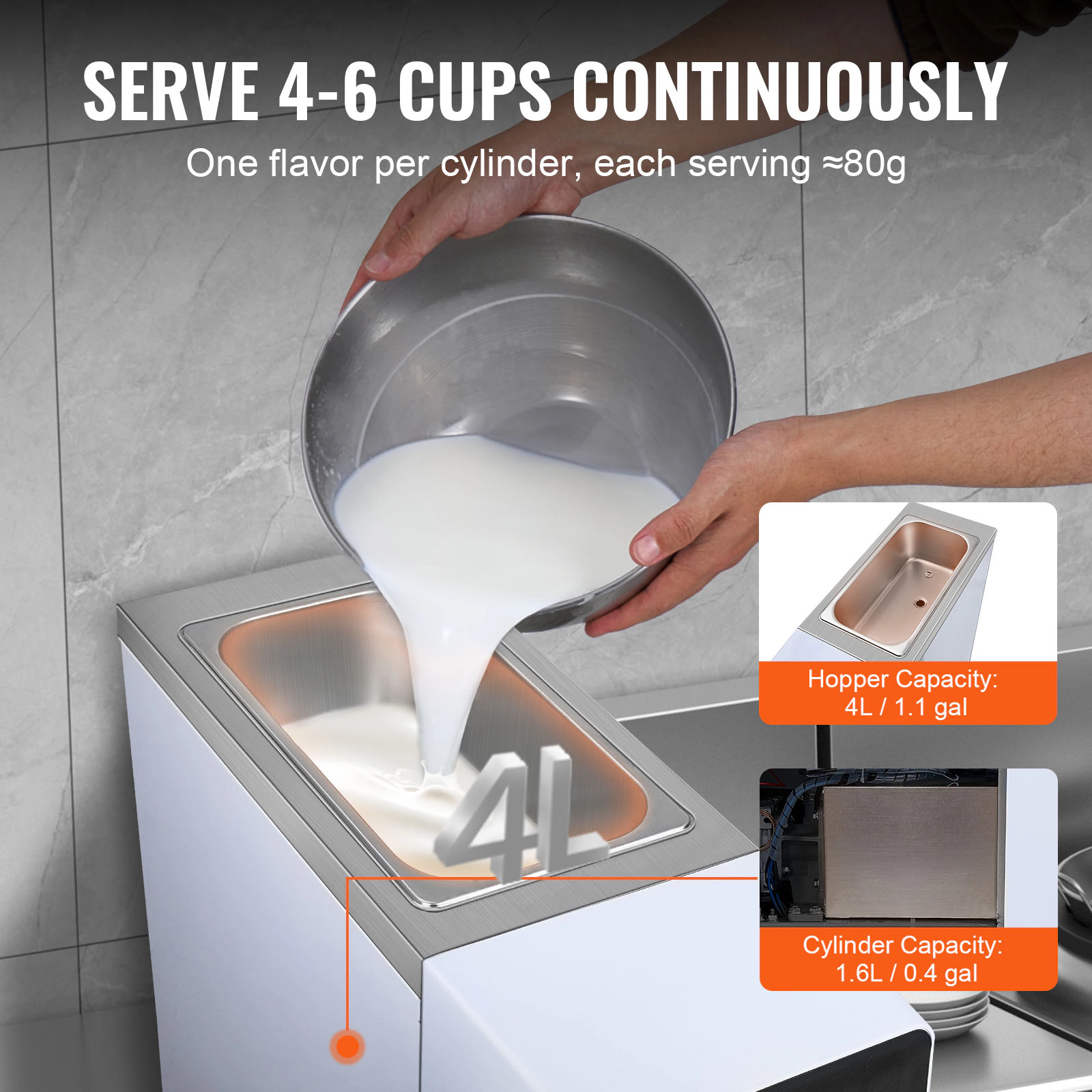 HONGGE Commercial Ice Cream Machine, Countertop Soft Serve Ice Cream Maker, 4L Hopper Cylinder, Auto Clean Pre-cooling