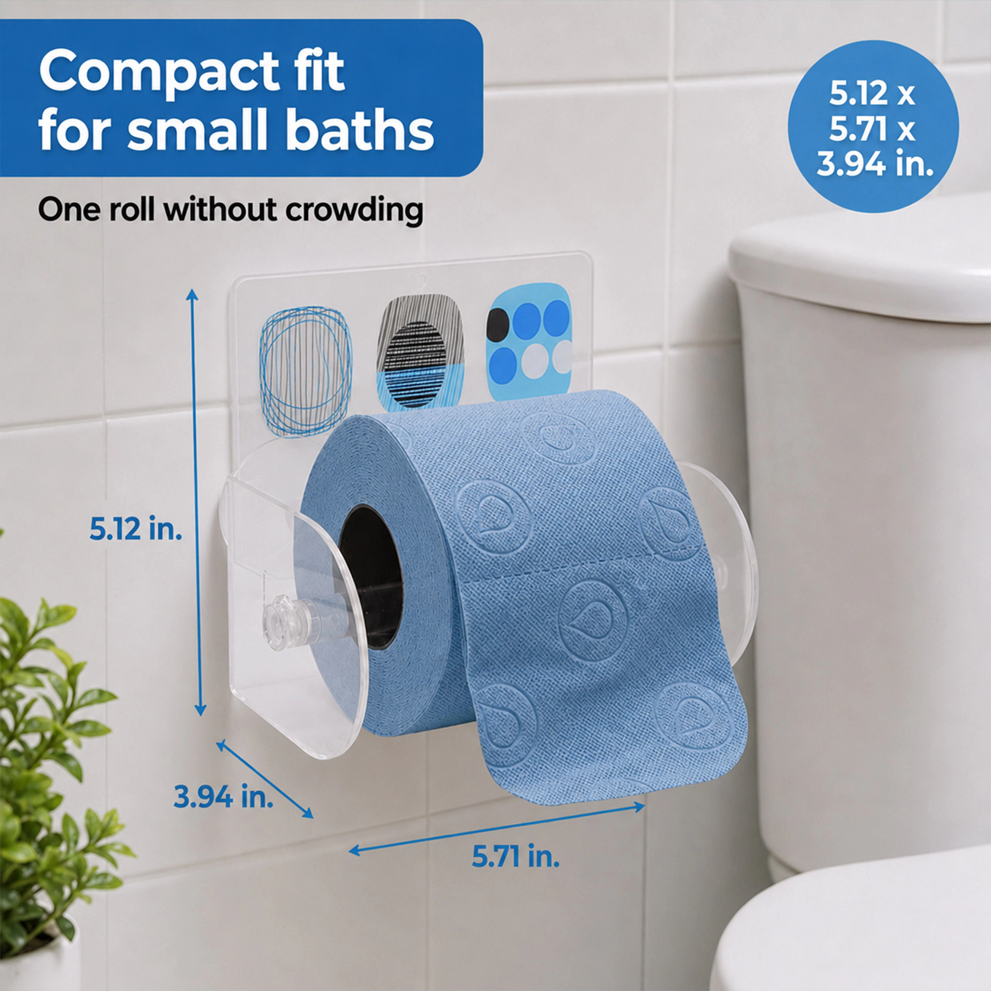 Evideco French Home Goods Printed Acrylic No-Drill Suction Toilet Paper Holder - Open Front