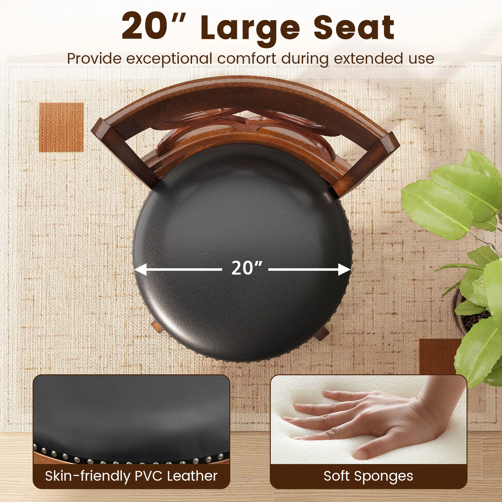 SUGIFT 360° Swivel Bar Stool 330-lb Capacity PVC Leather Seat Expresso