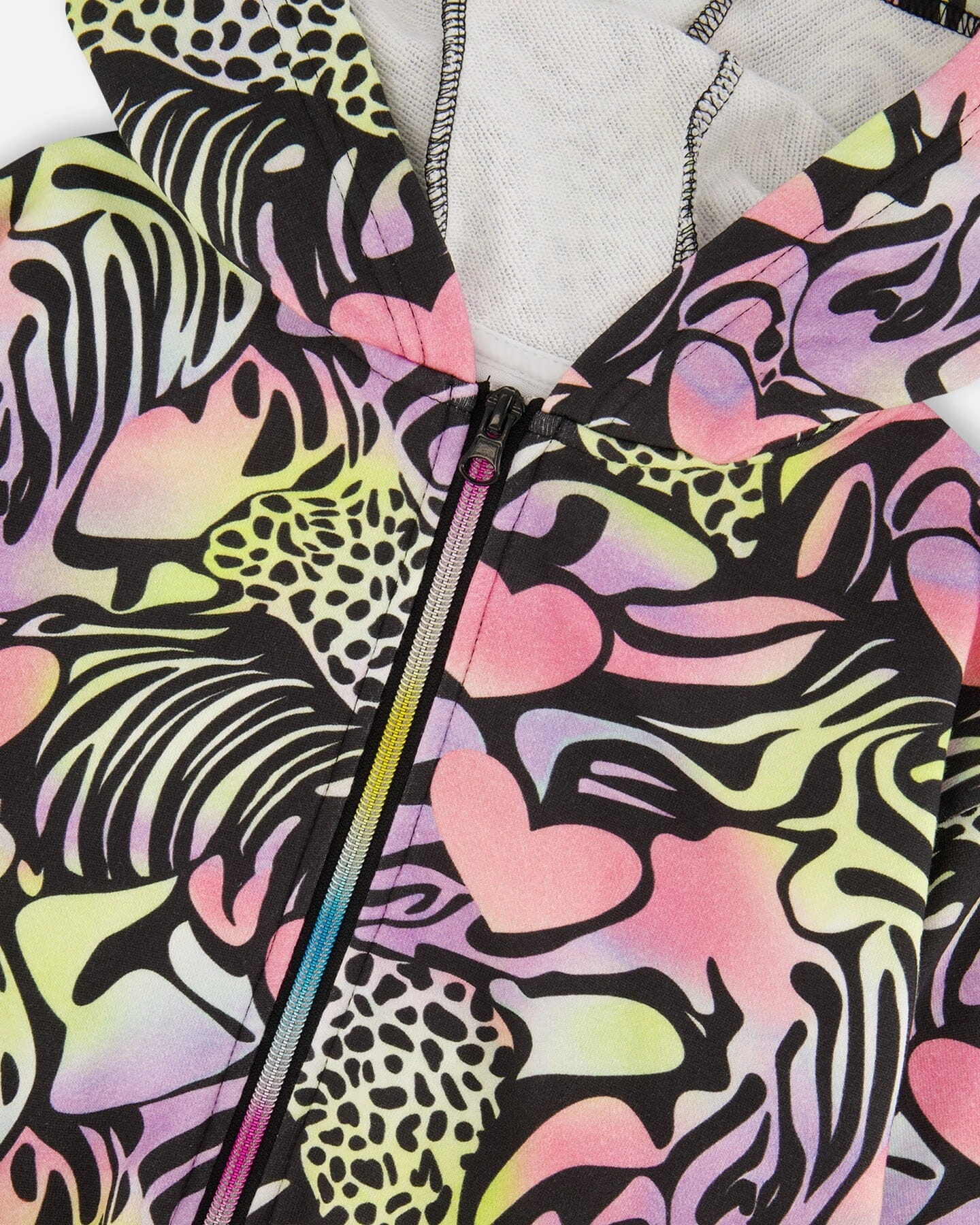 Deux par Girls Zip Front French Terry Animal and Heart Print Hoodie