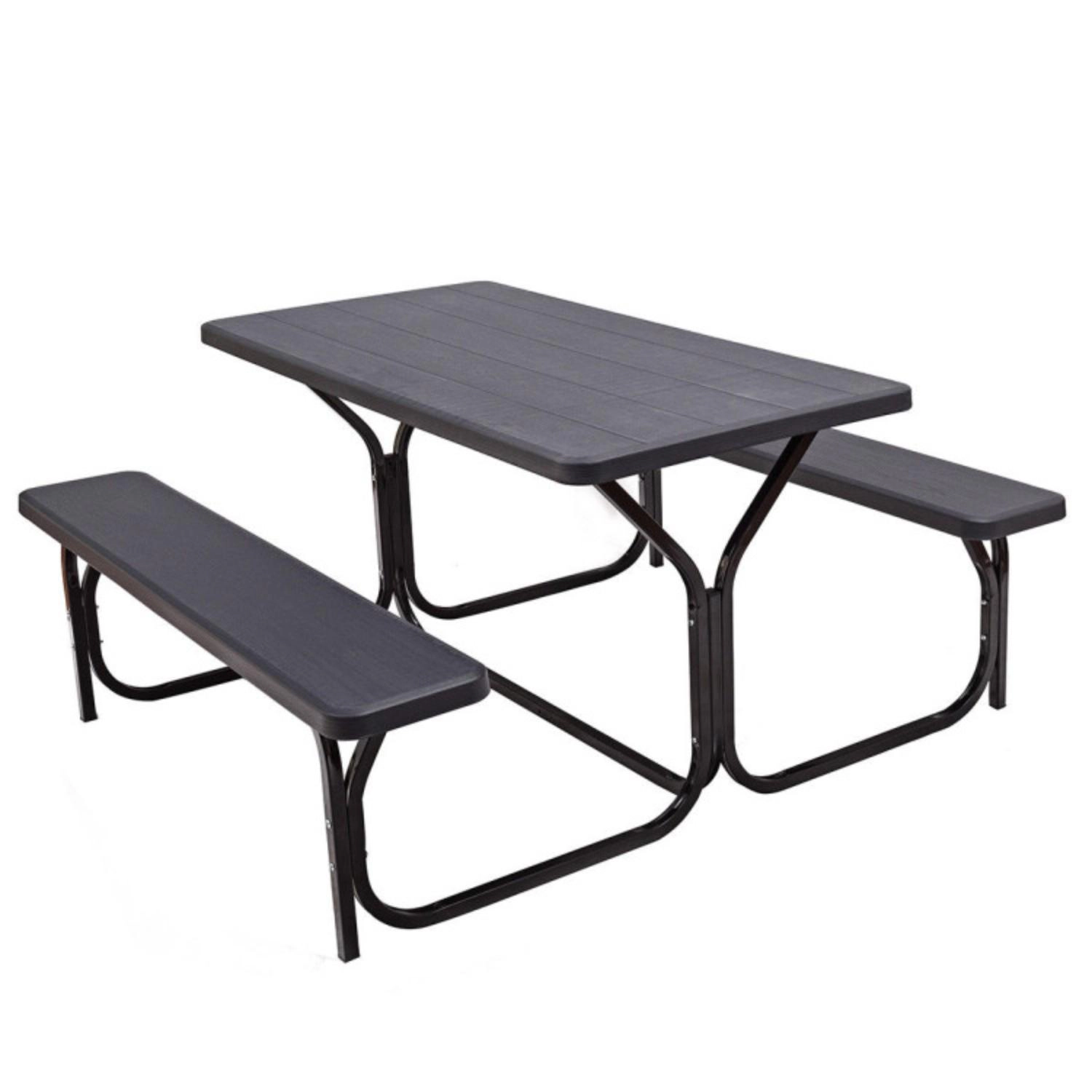 Hivvago Hdpe Outdoor Picnic Table Bench Set With Metal Base-Coffee