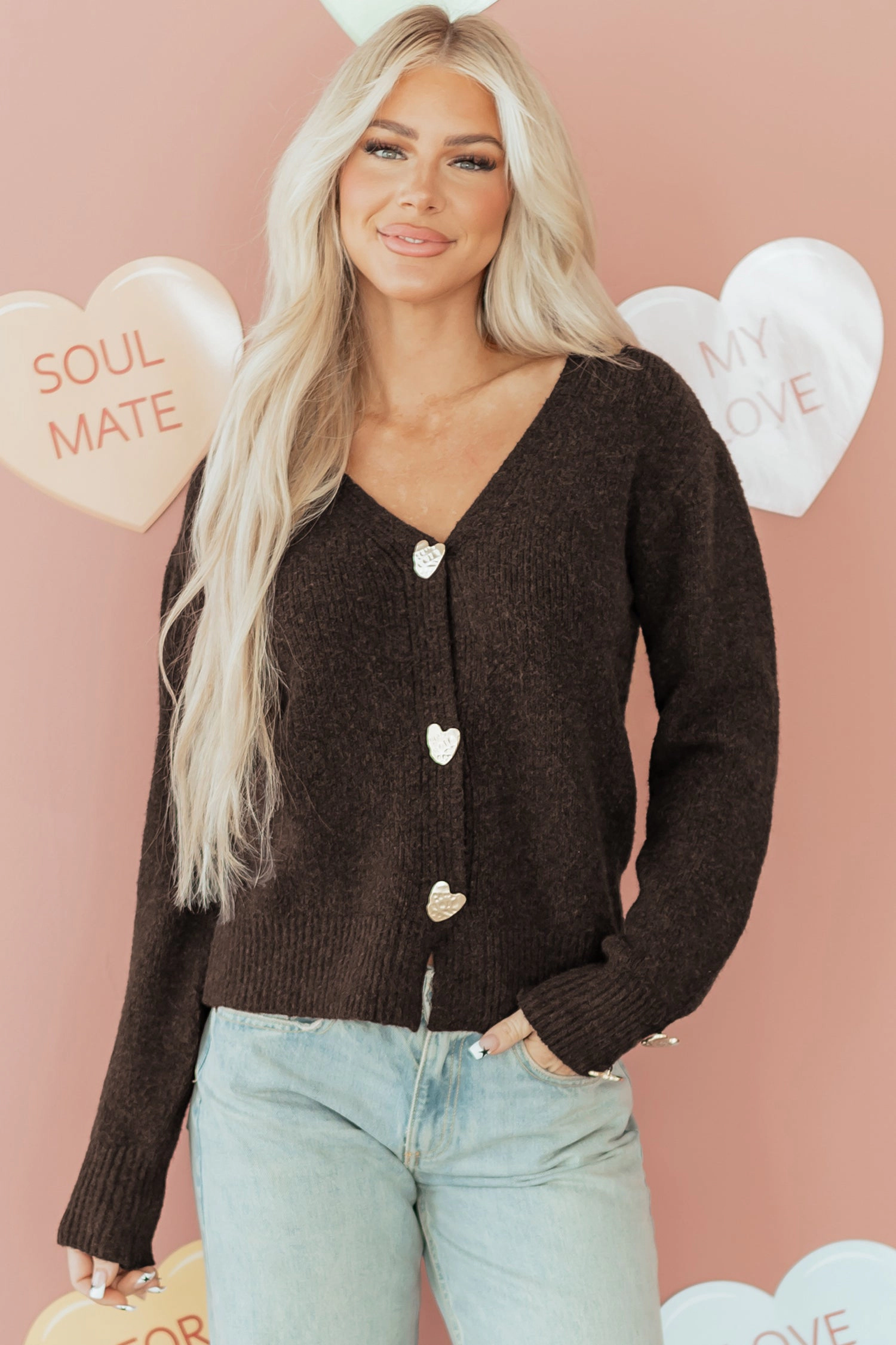 Threaded Pear Women's Kassidy Heart Metal Cardigan Sweater