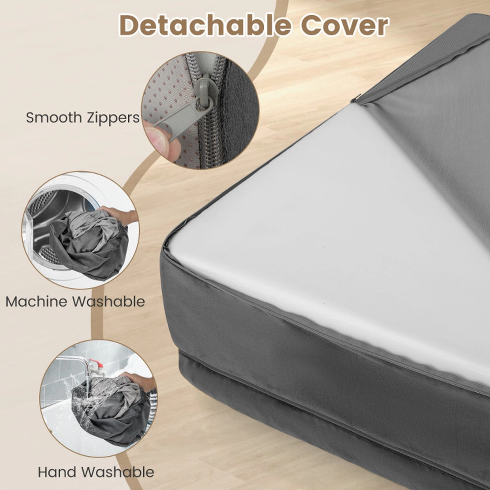 SUGIFT Dual-Sided Cooling Gel Memory Foam Pet Bed with 3-Sided Bolsters for Small to Medium Dogs Dark Gray