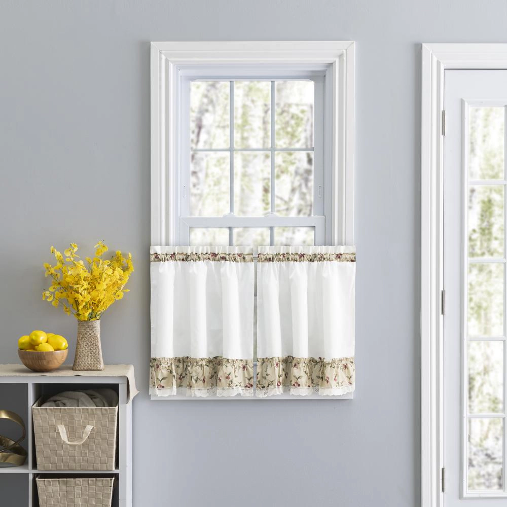 Ellis Curtain Cherries Ruffled 1.5 Rod Pocket Window Curtain Tiers