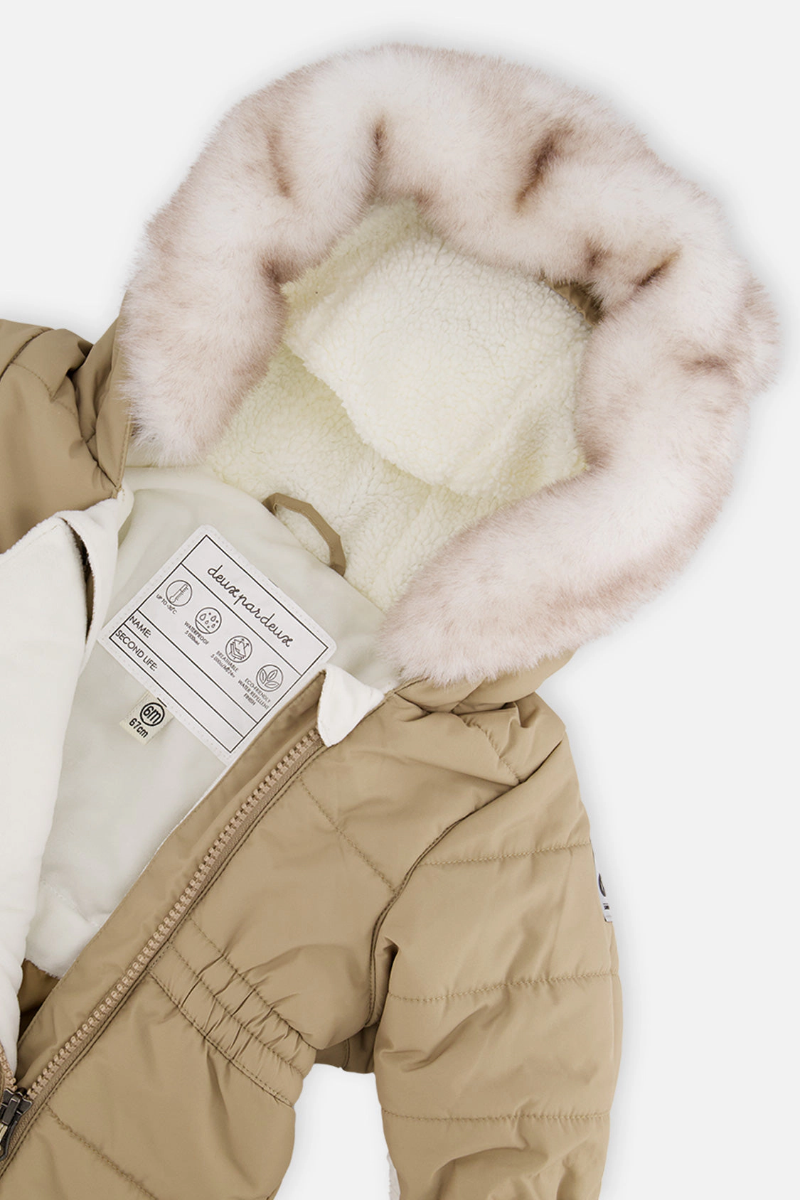 Deux par Deux Unisex Quilted One Piece Snowsuit for Car Seats with Bear-Ear Hood