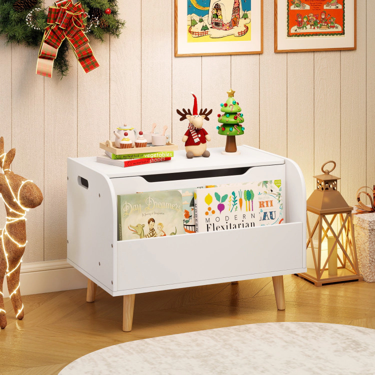 Hivvago Kids Toy Storage Bench With Front Bookshelf And 4 Wood Legs