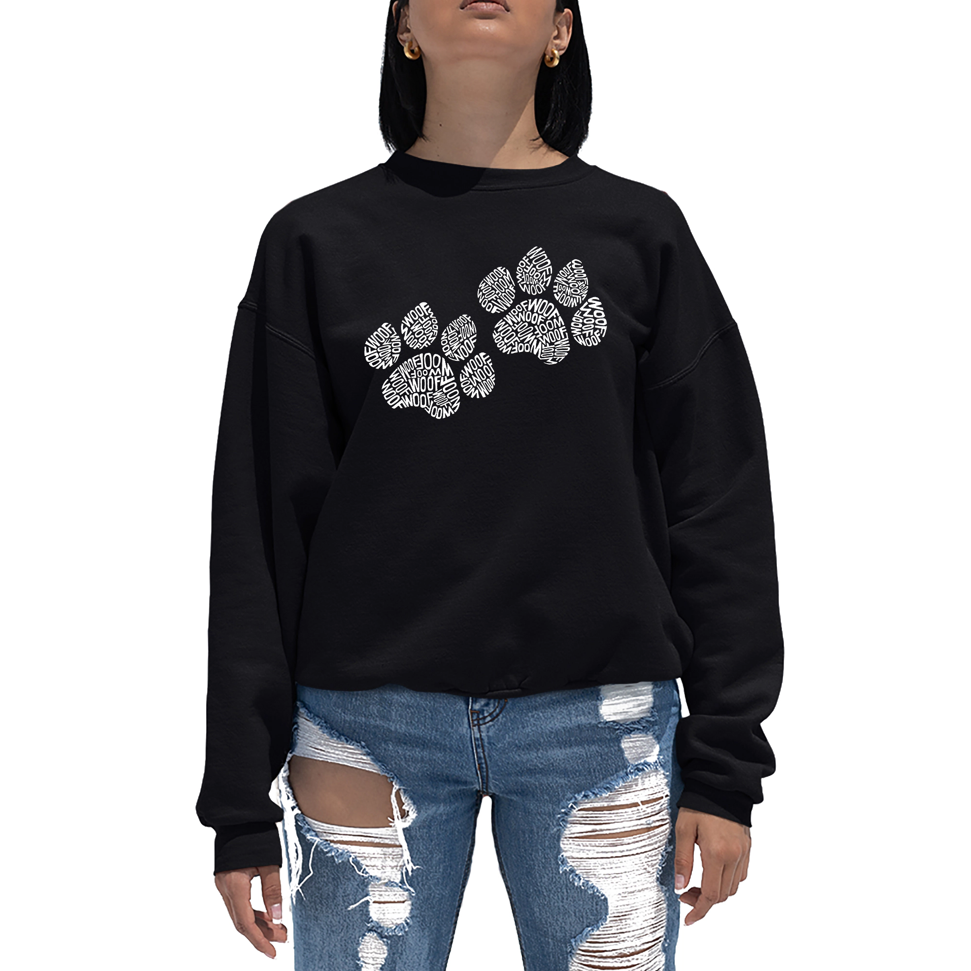 LA Pop Art Woof Paw Prints - Women's Word Crewneck Sweatshirt