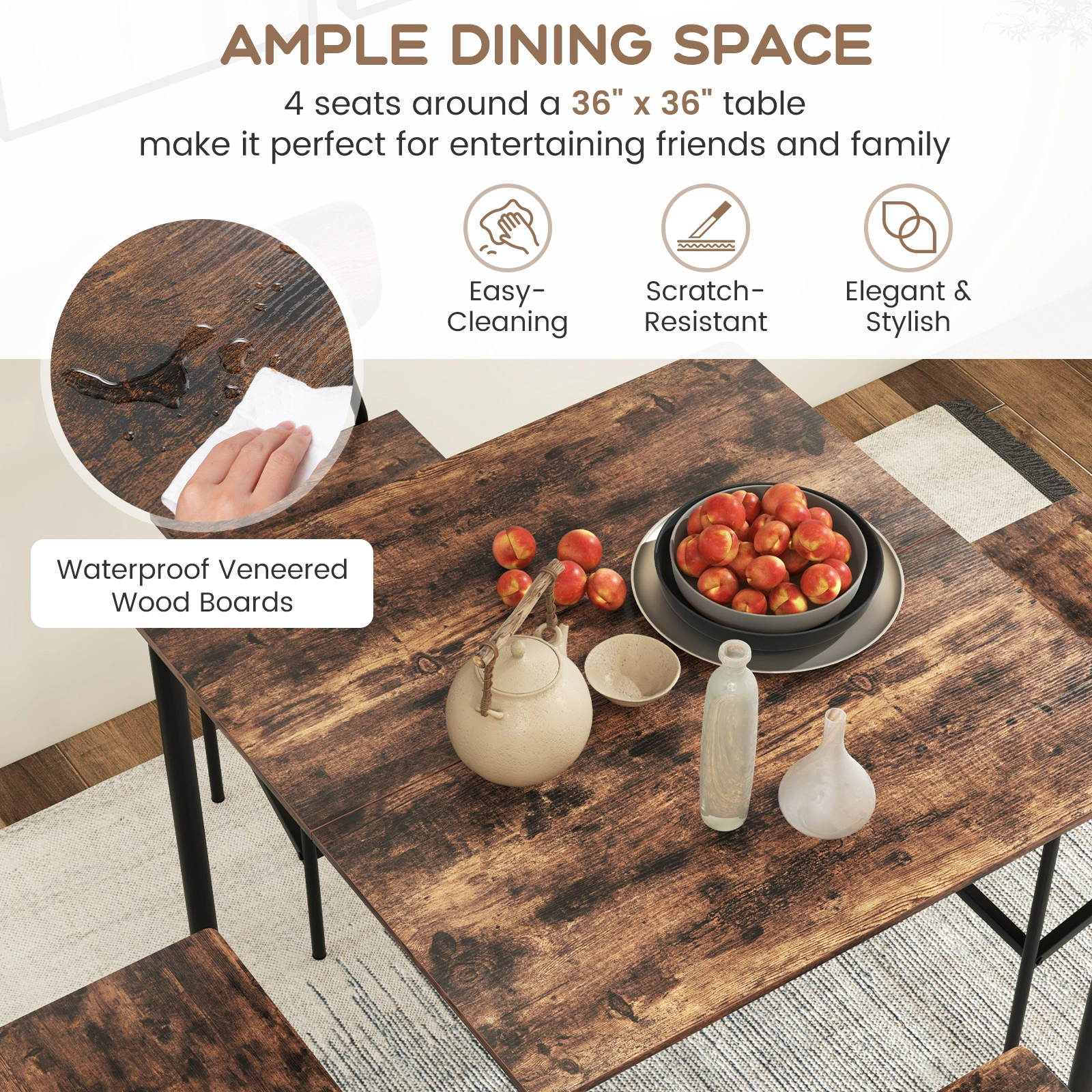 SUGIFT Industrial Counter-Height Dining Set with 300-lb Table Capacity and 4 Bar Stools 200-lb Capacity Coffee
