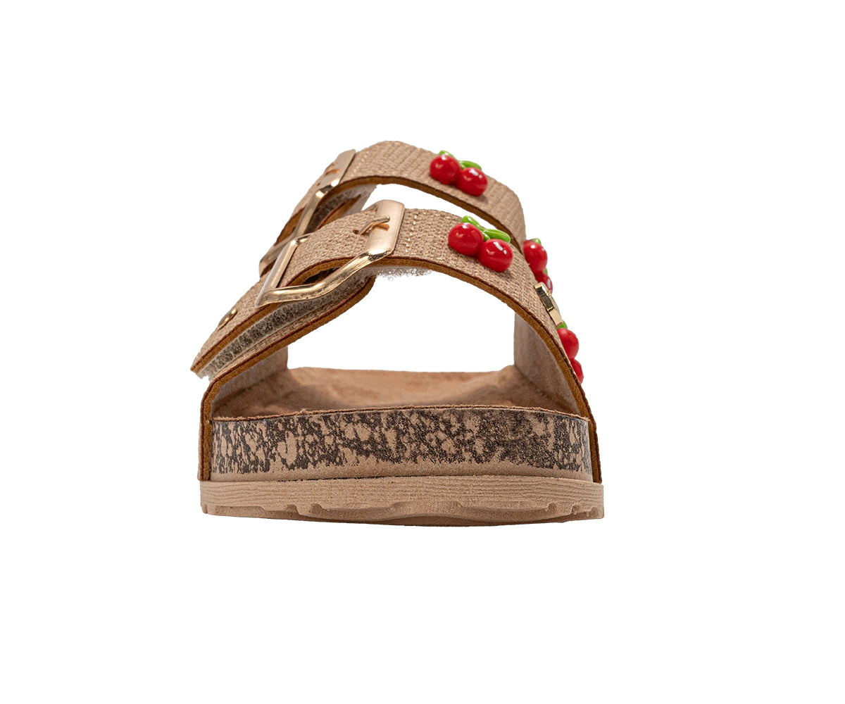 bebe Girl's Footbed Slide Sandals with Cherry Accents