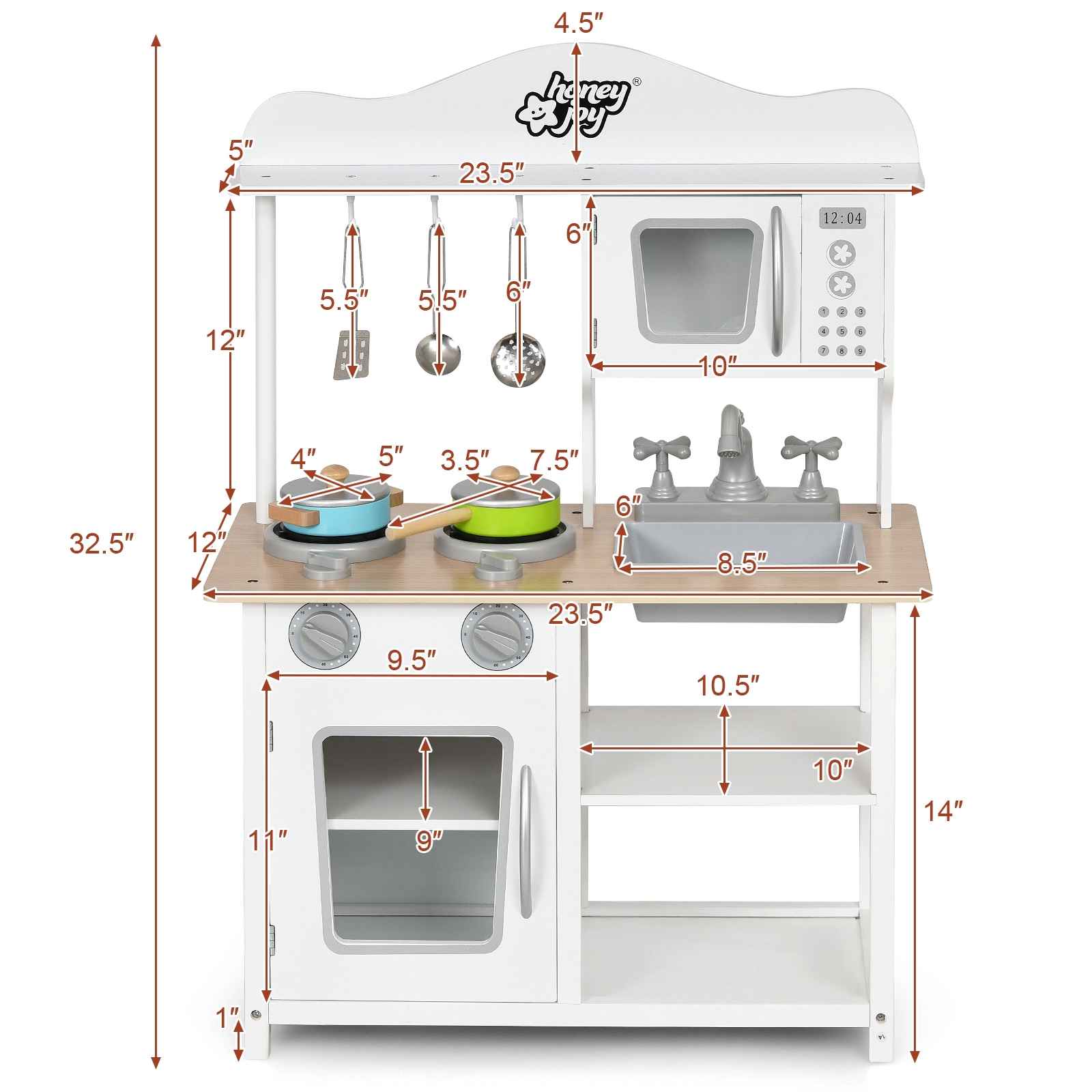 LJG Wooden Pretend Play Kitchen Set for Kids with Accessories and Sink