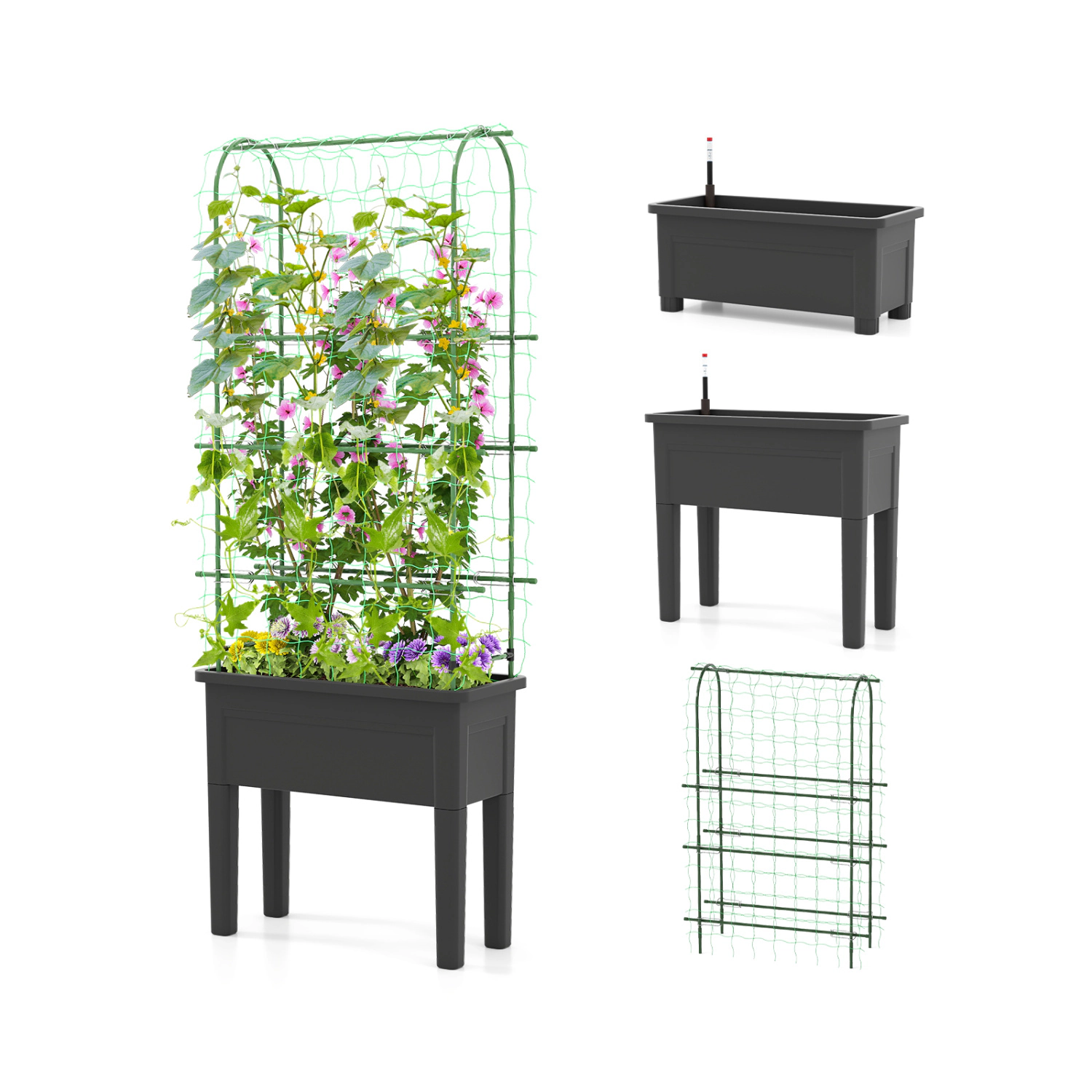 Hivvago Self-watering Raised Garden Bed Elevated Planter with Climbing Trellis