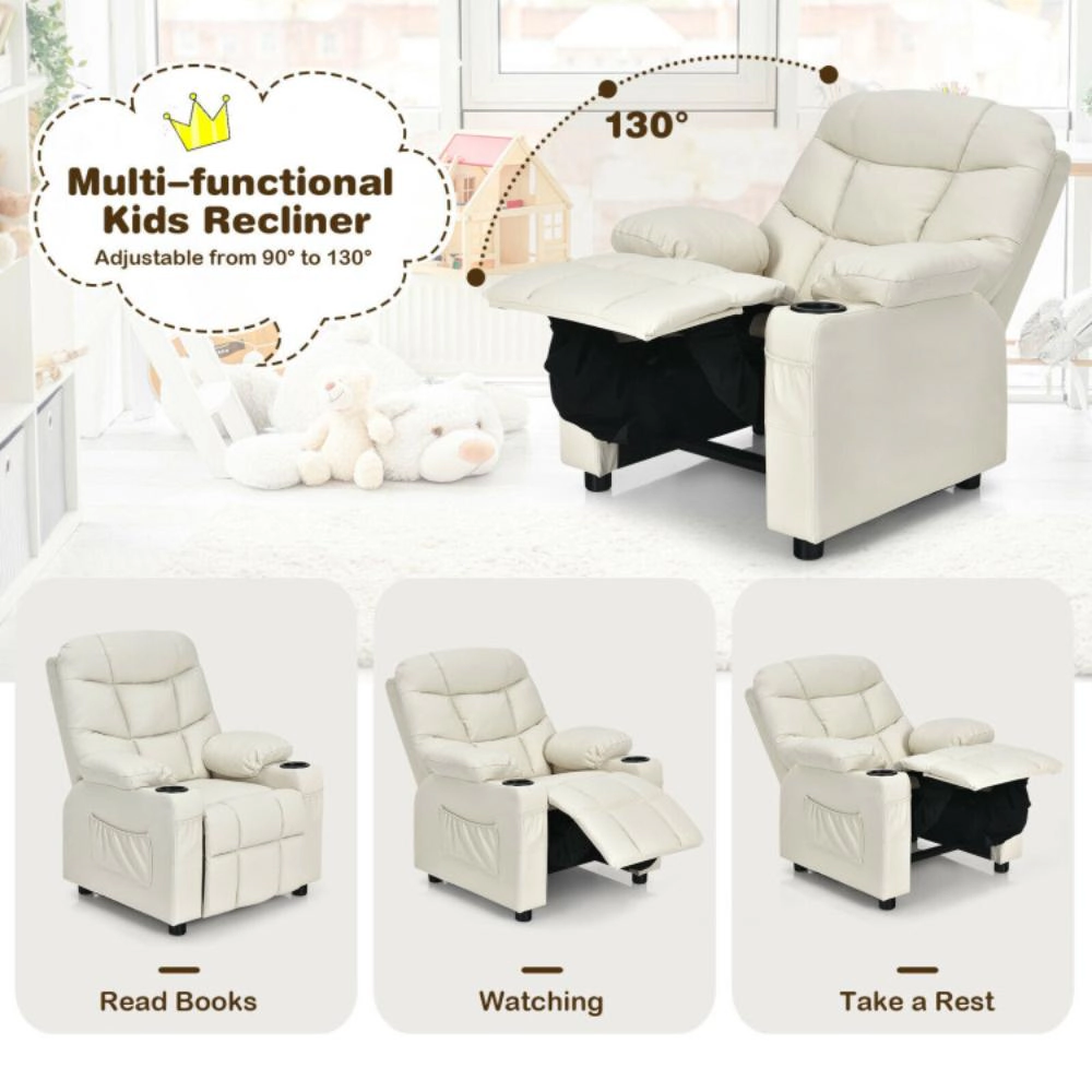 Hivvago Kids Recliner Chair With Cup Holder And Footrest For Children