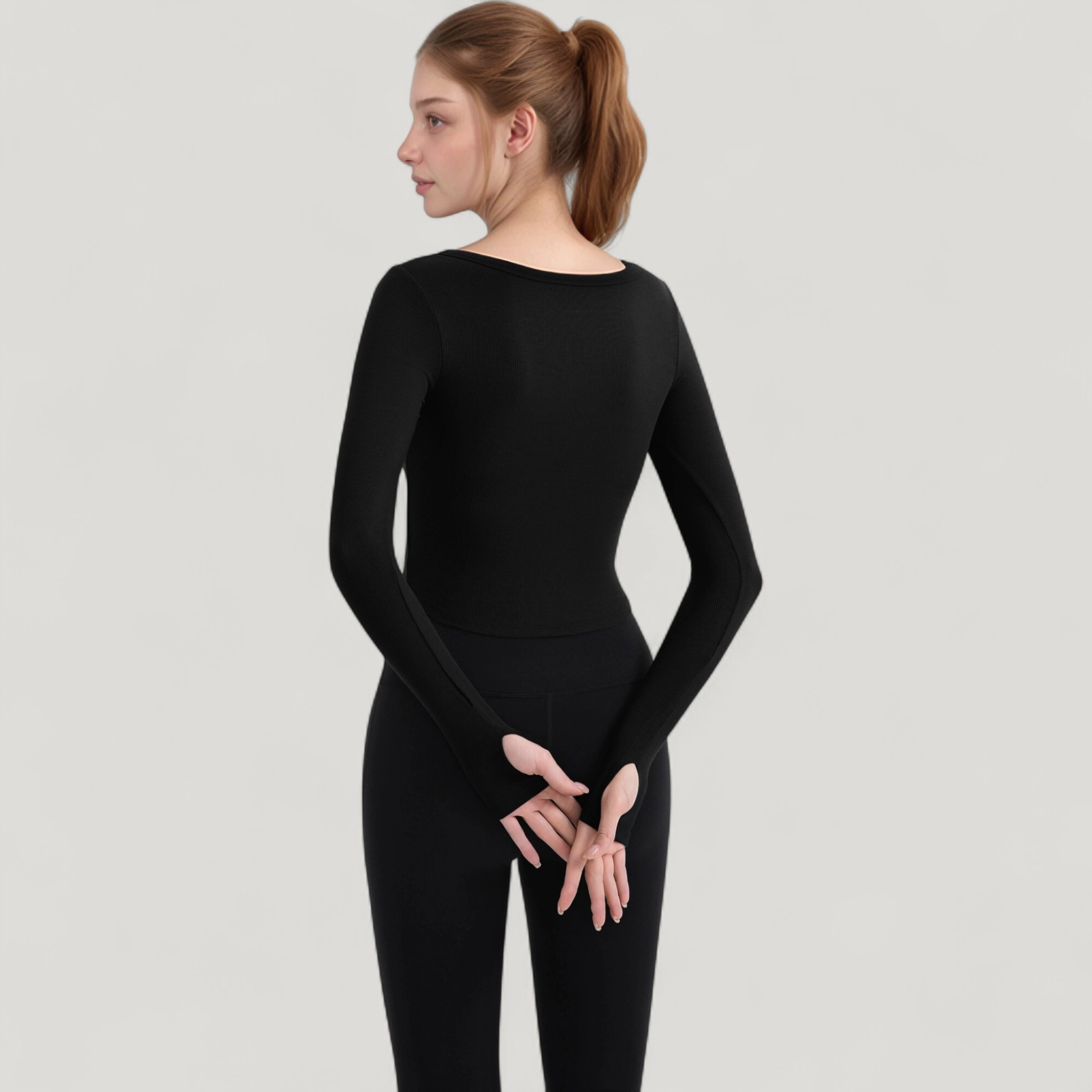 Anna-Kaci Women's Long Sleeve Pullover Top with Deep Scoop Neck and Fitted Stretch Design