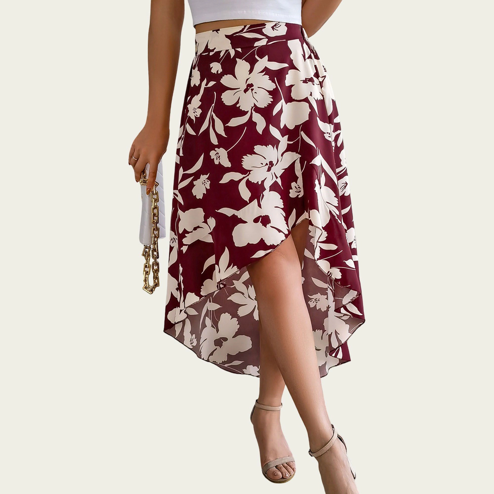 Anna-Kaci Womens Floral High Waist High-Low Skirt