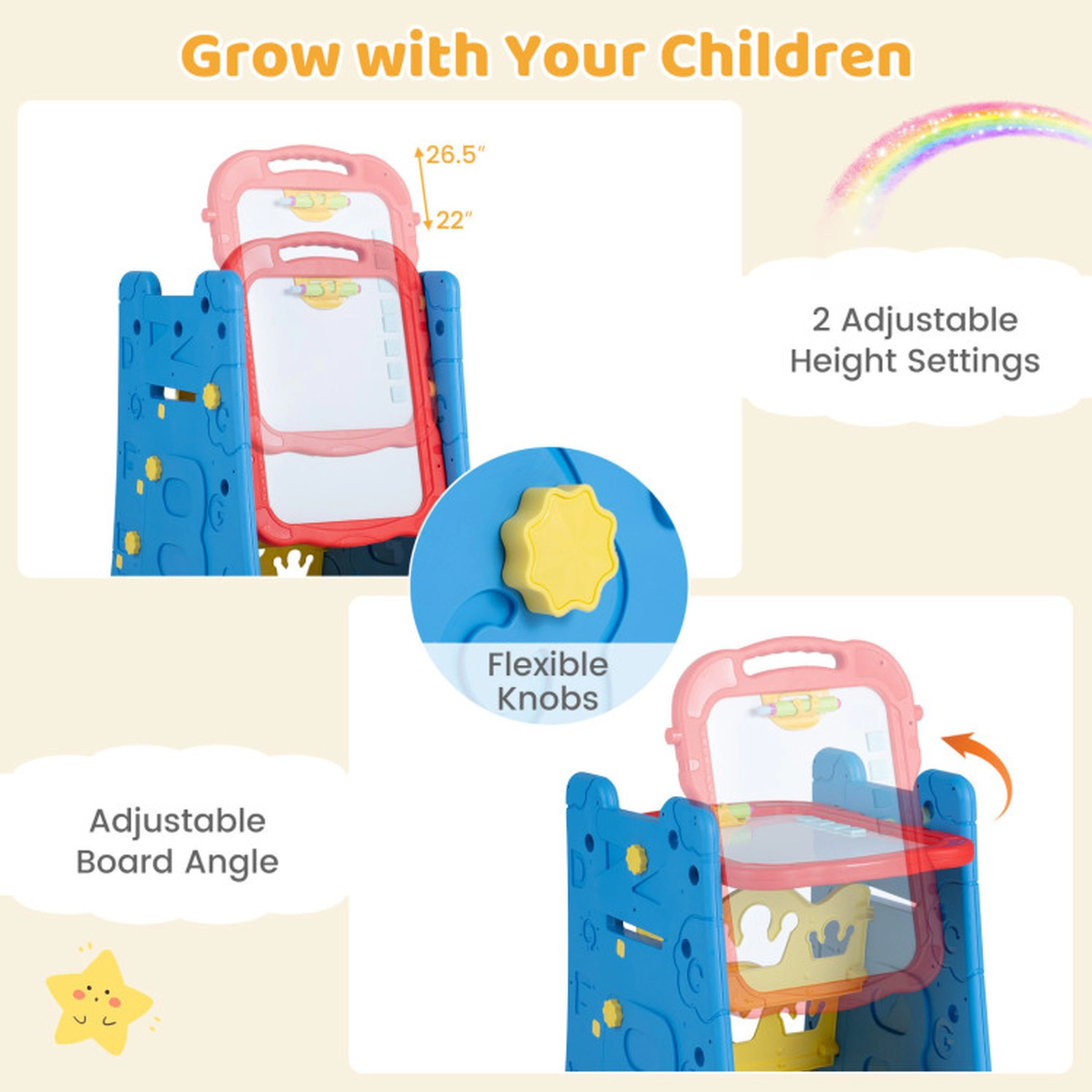 SUGIFT Blue Double-Sided Magnetic Board and Accessories 4-in-1 Kids Art Easel