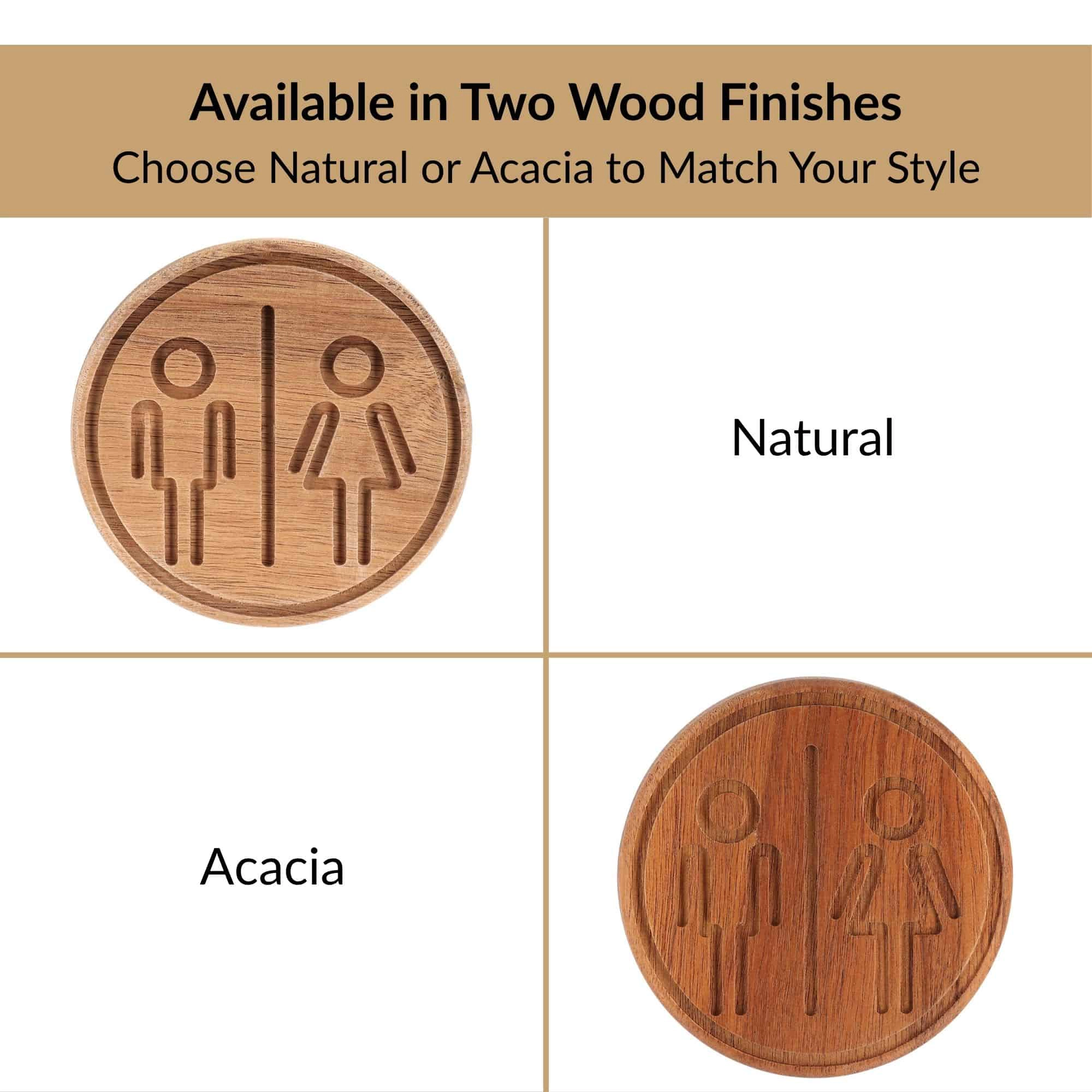 Evideco French Home Goods Acacia Wood Round Restroom Sign, 4 in, Unisex