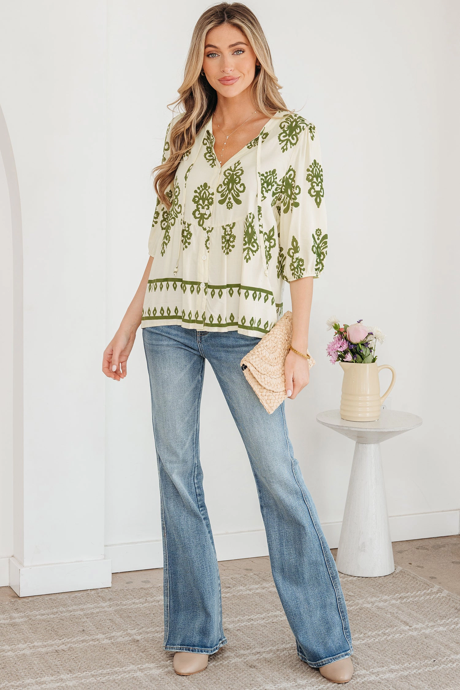 Threaded Pear Women's Keziah Puffy Half Sleeve Shirt