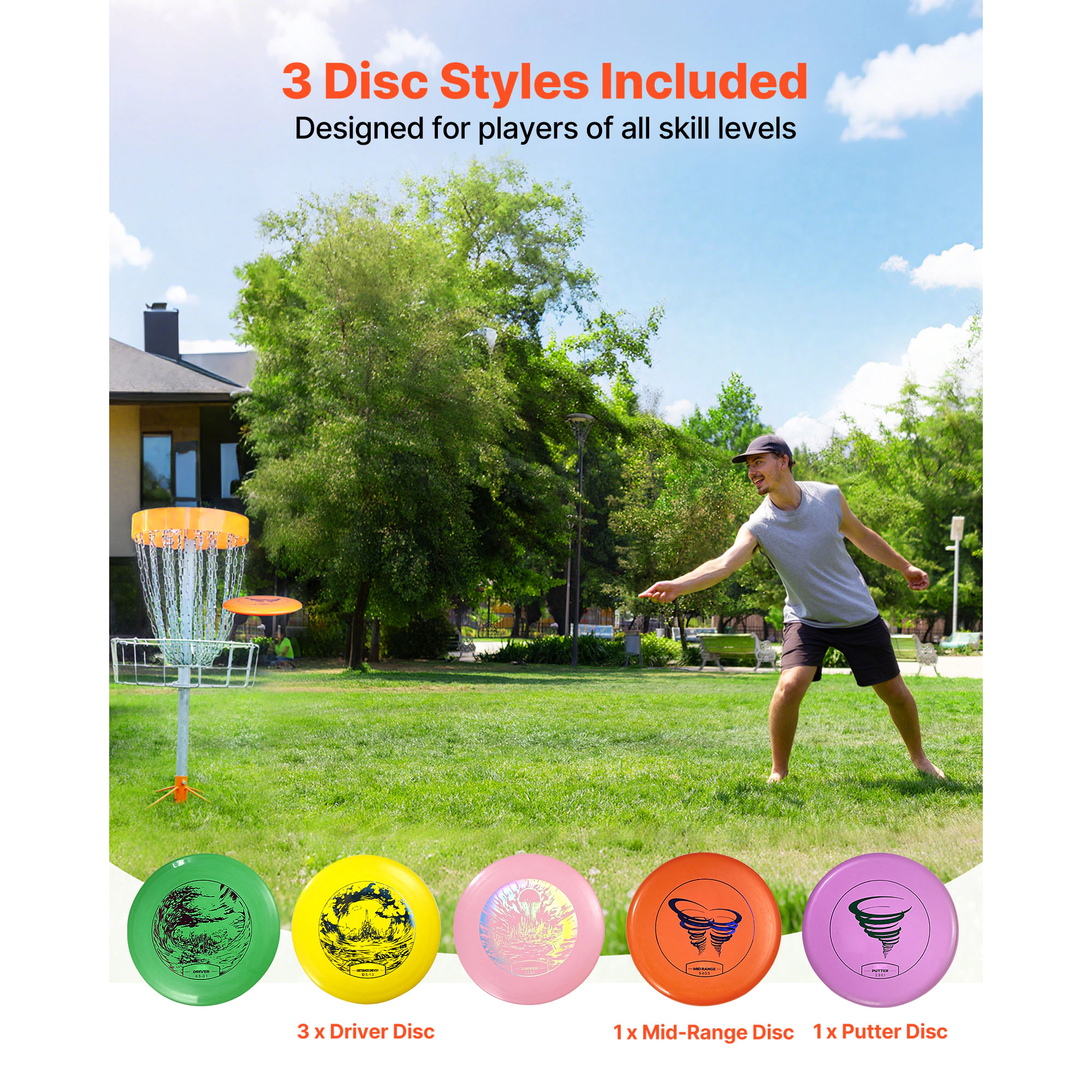 HONGGE Disc Golf Set, Beginners Flying Discs, Disc Golf Starter Set with Putter, Mid-Range, Driver