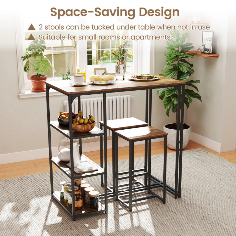 Hivvago 3-Piece Bar Table Set For 2 Bar-Height Dining Table With 2 Stools-Rustic Brown
