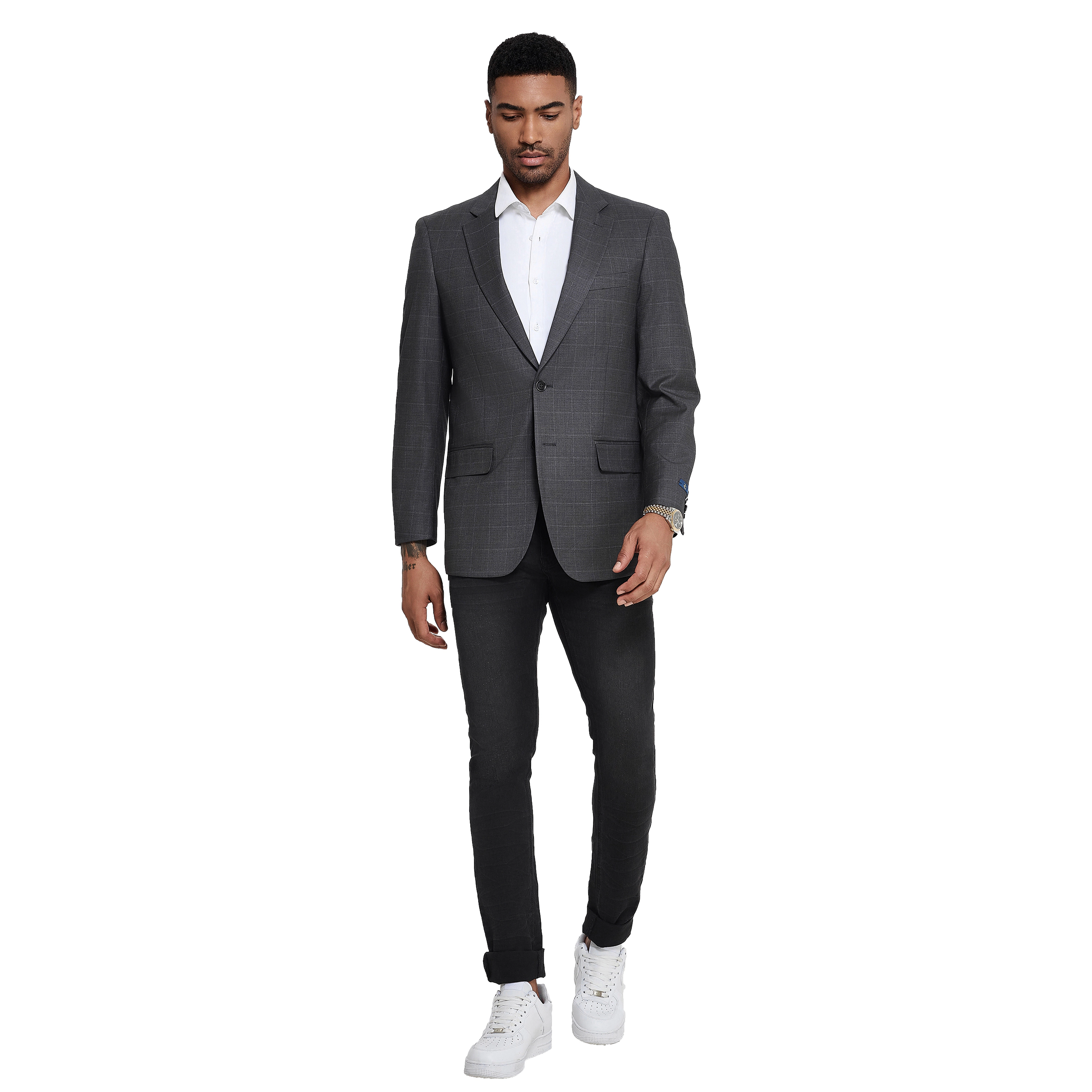 ZeGarie Mens Modern Fit Thin Windowpane Sport Coat