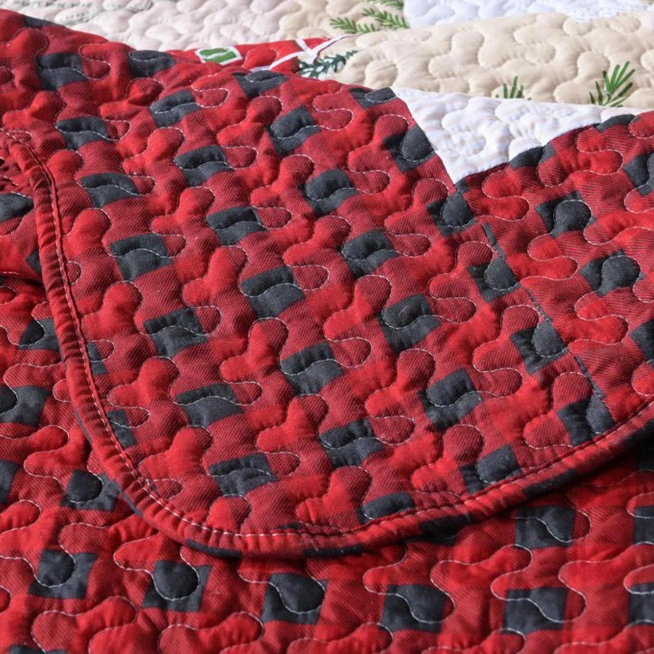 MarCielo 3 Piece Christmas Snowman Patchwork Quilt Bedspread Set – Reversible Holiday Bedding