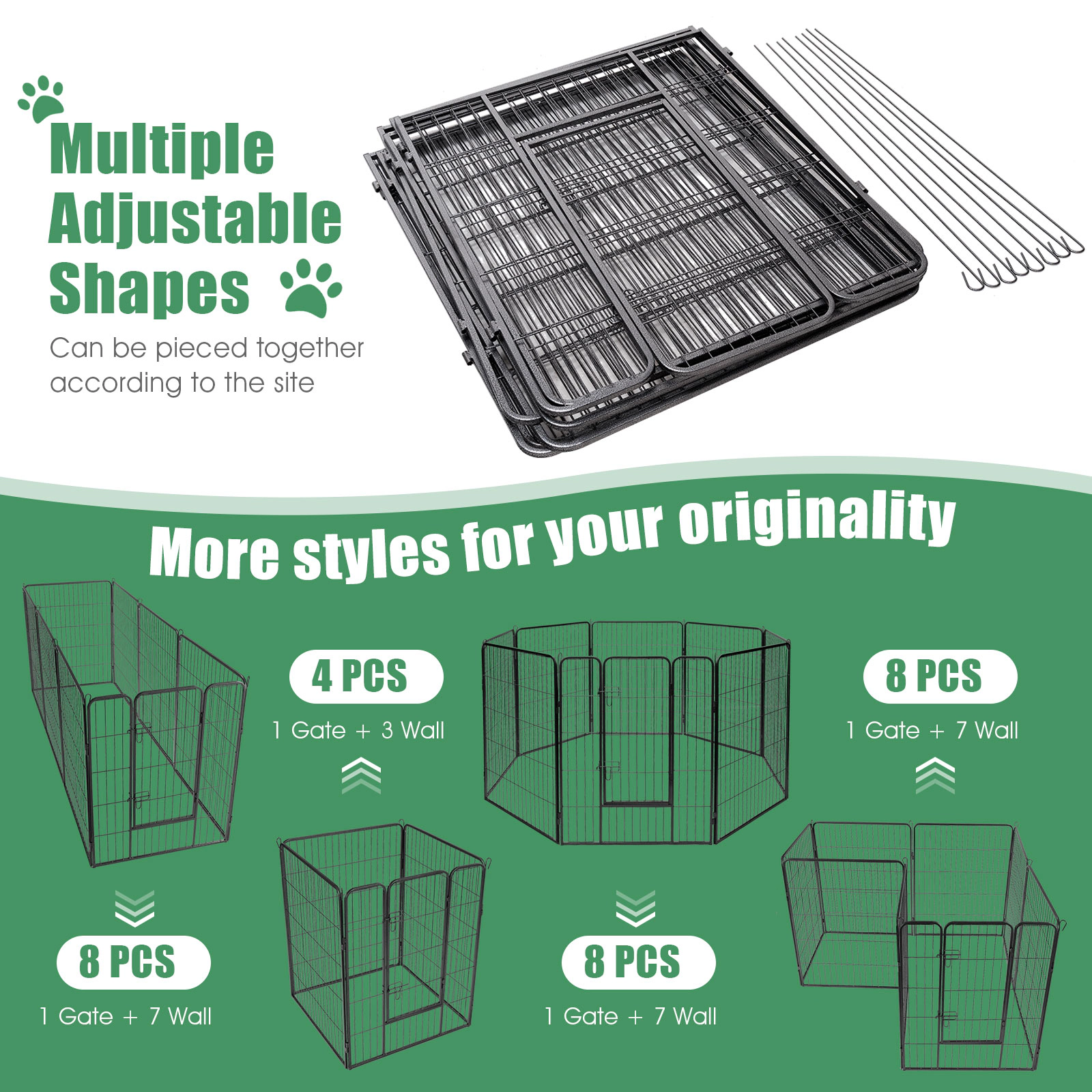 SUGIFT 8-Panel Heavy Duty Steel Pet Playpen Fence Gate with Door 31.5 x 48-in or 31.5 x 40-in Panels As Picture Show